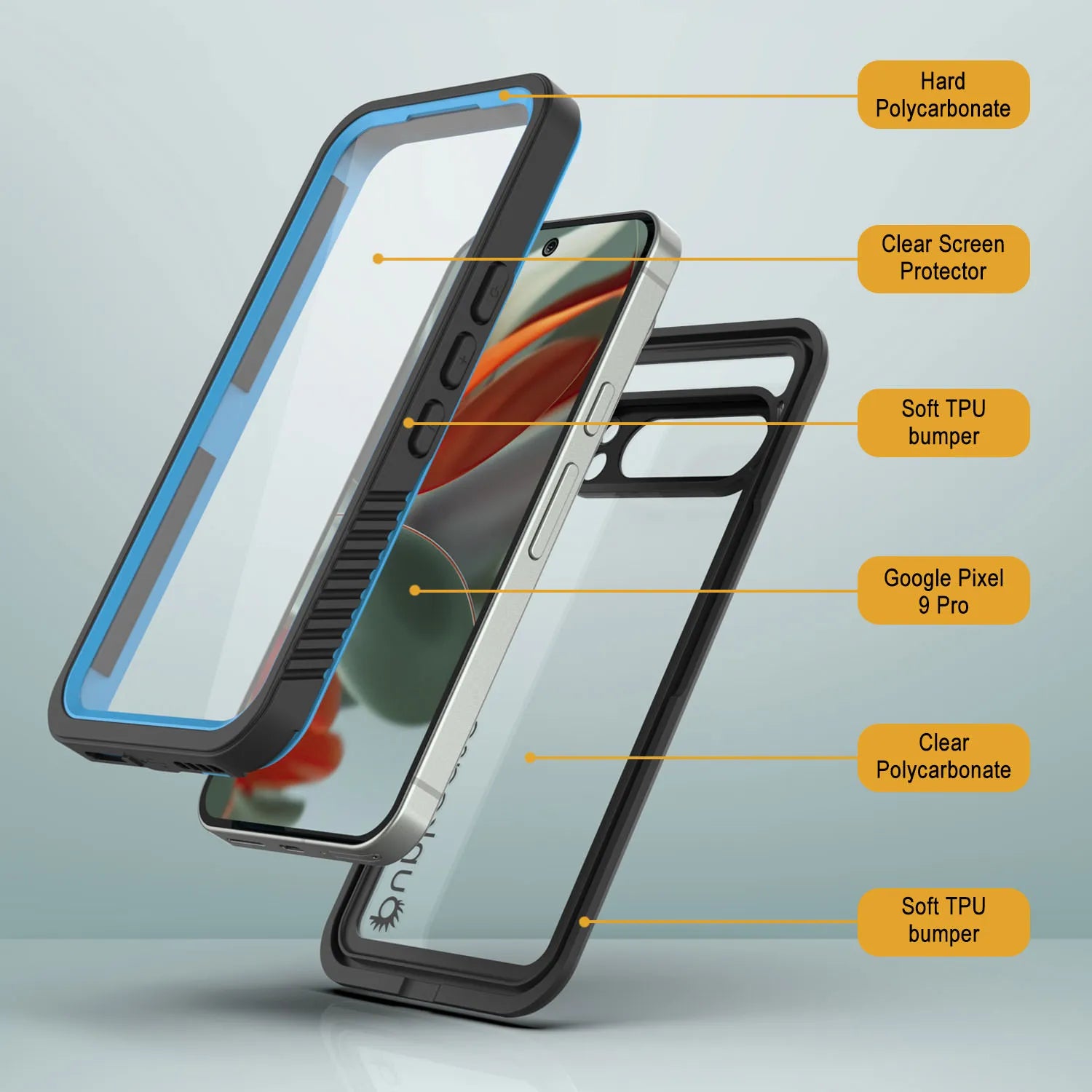 Google Pixel 9 Pro Waterproof Case, Punkcase [Extreme Series] Armor Cover W/ Built In Screen Protector [Light Blue]