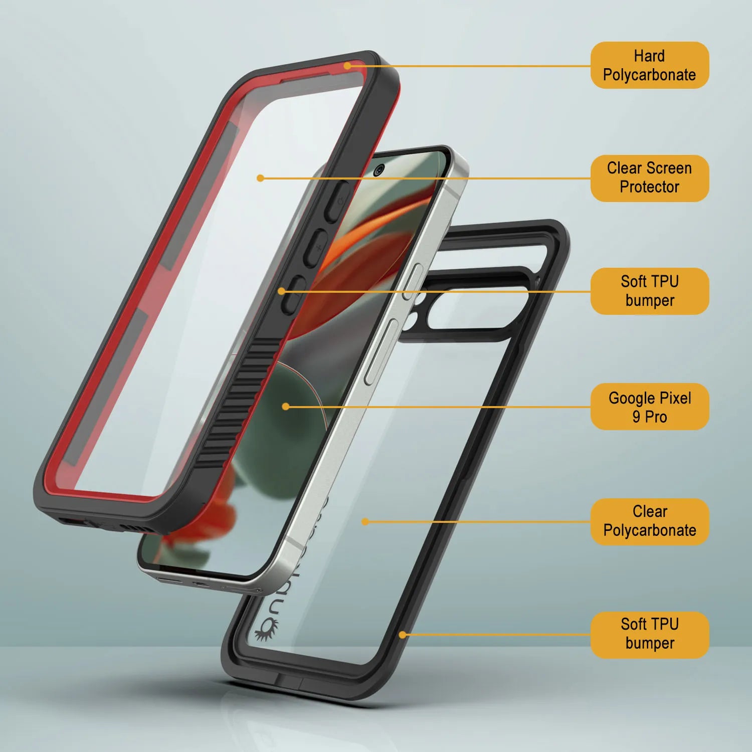 Google Pixel 9 Pro Waterproof Case, Punkcase [Extreme Series] Armor Cover W/ Built In Screen Protector [Red]