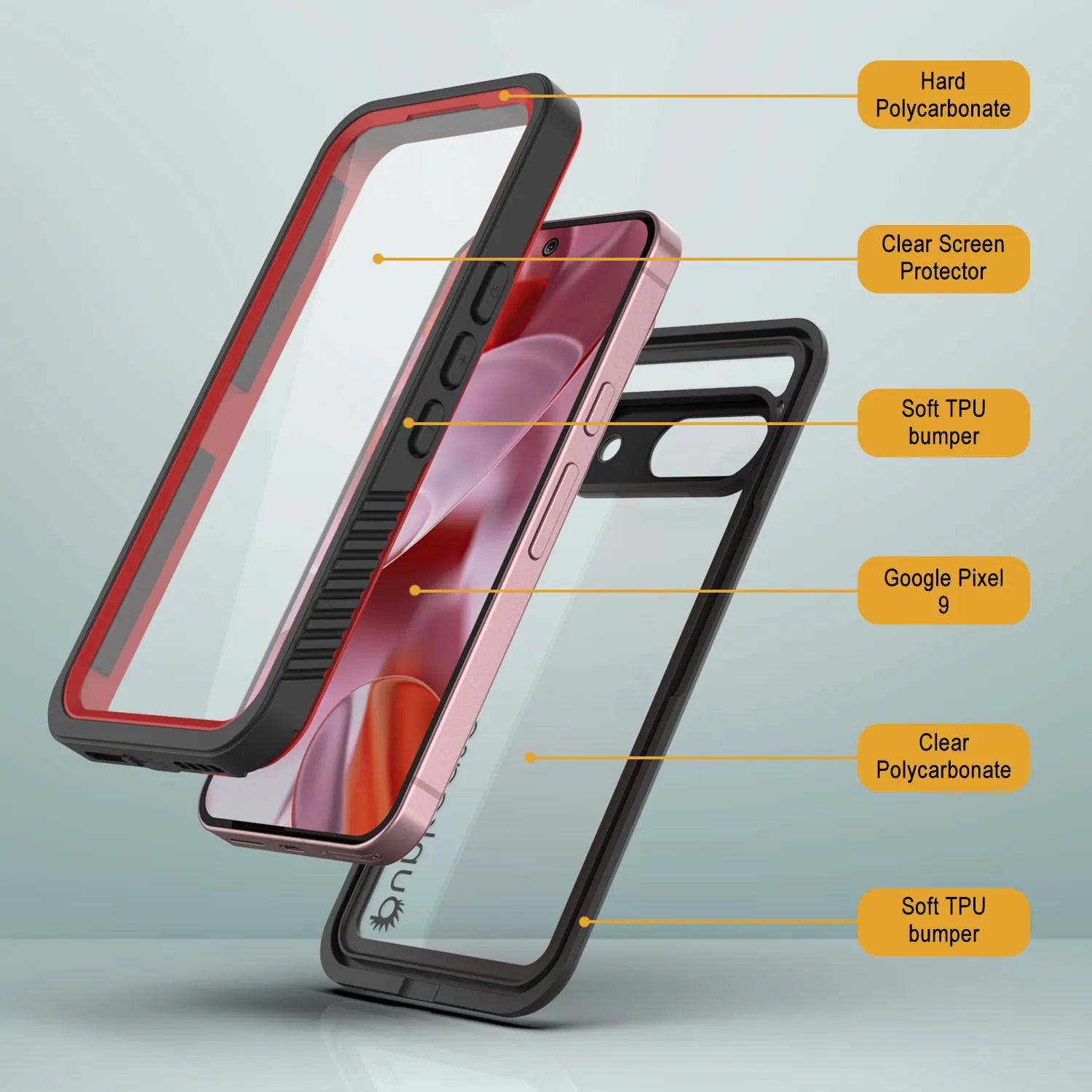 Google Pixel 9  Waterproof Case, Punkcase [Extreme Series] Armor Cover W/ Built In Screen Protector [Red]