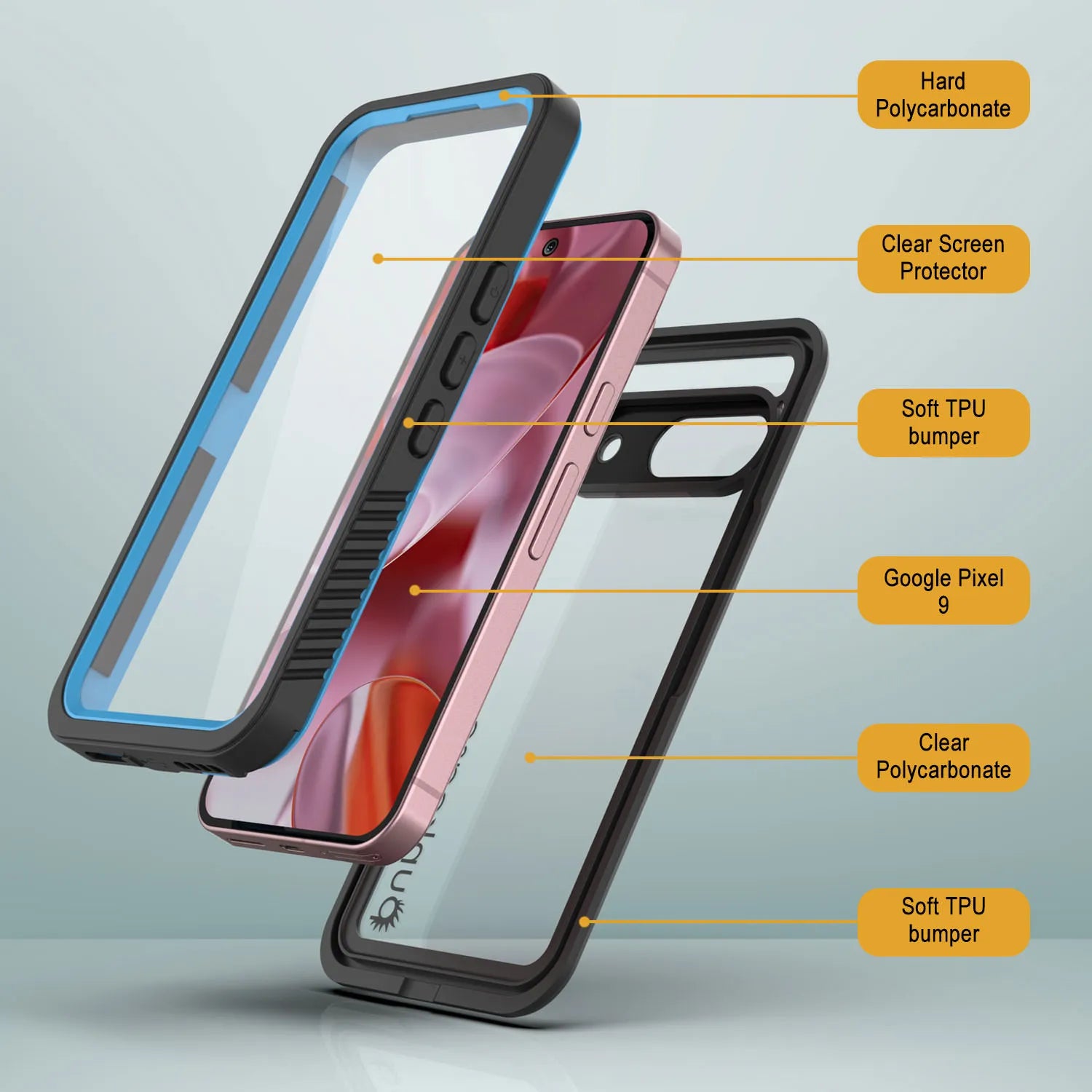 Google Pixel 9  Waterproof Case, Punkcase [Extreme Series] Armor Cover W/ Built In Screen Protector [Light Blue]