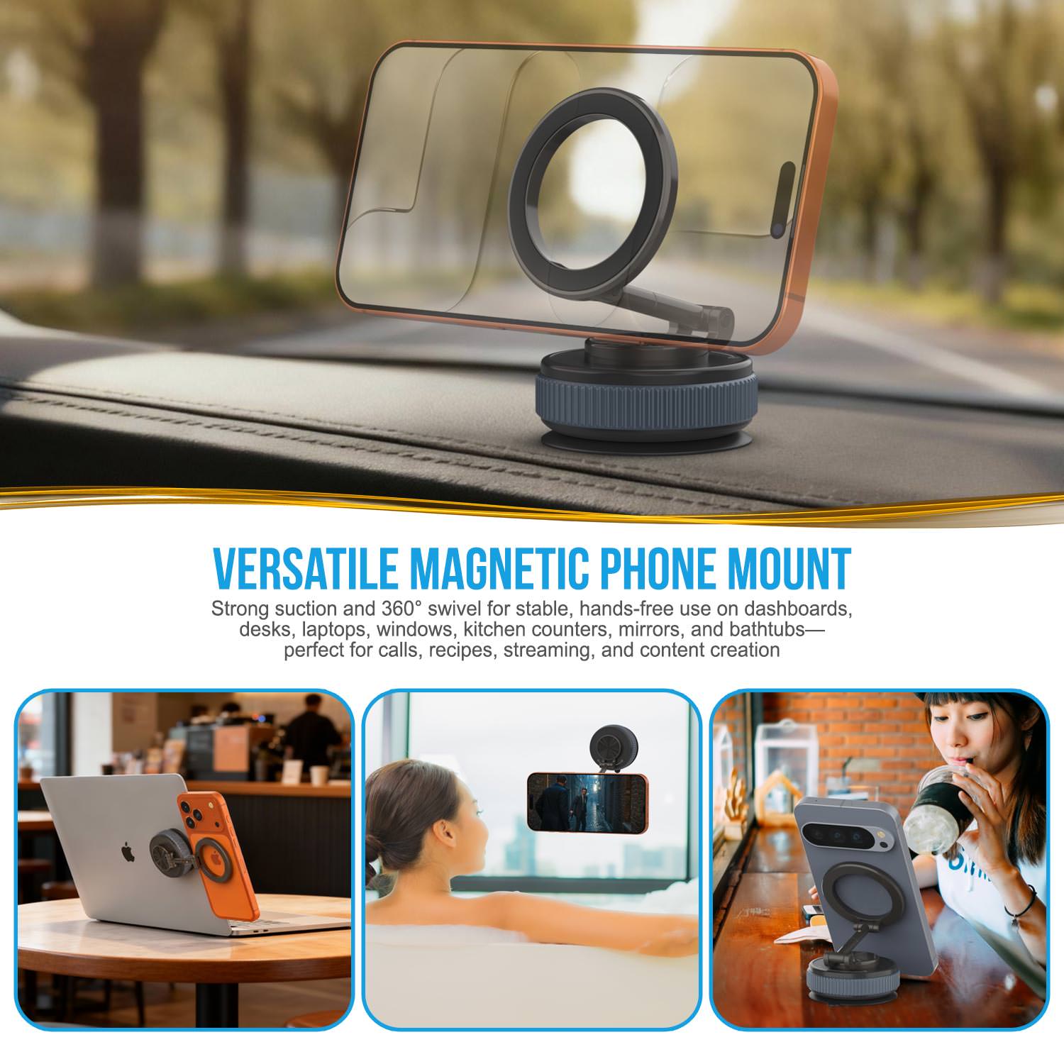 Punkcase MagnoGrip 2.0 Car Phone Holder w/ 360° Rotation [Black]