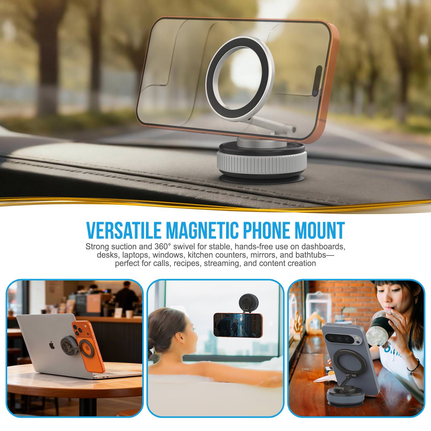 Punkcase MagnoGrip 2.0 Car Phone Holder w/ 360° Rotation [Silver]