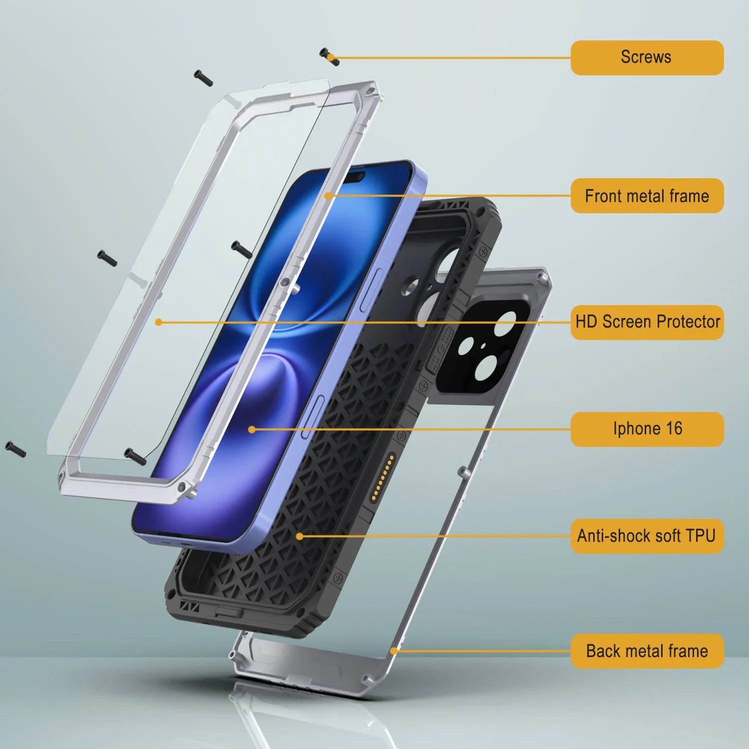 iPhone 16 Metal Extreme 3.0 Series Aluminum Waterproof Case IP68 W/Buillt in Screen Protector & Kickstand [White]