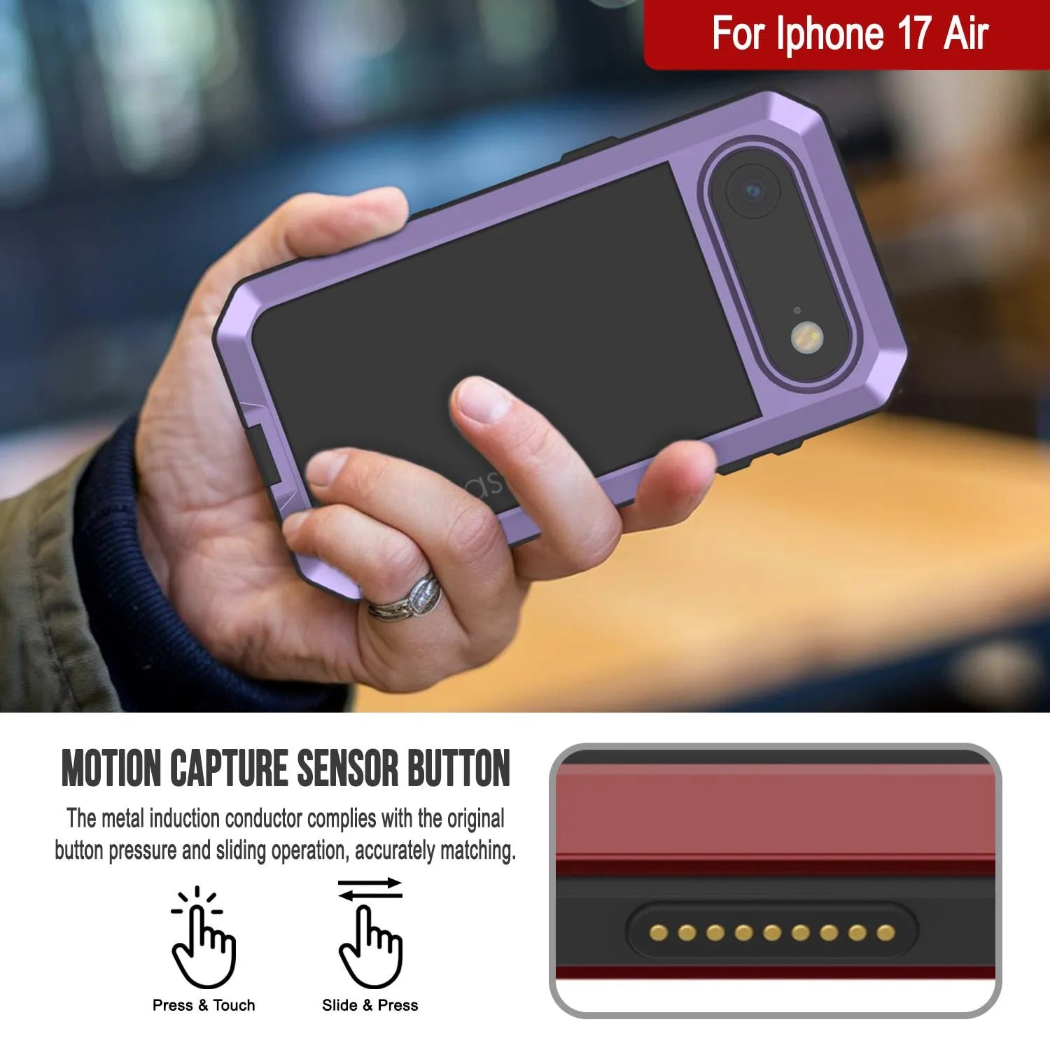 iPhone 17 Air Metal Case, Heavy Duty Military Grade Armor Cover [shock proof] Full Body Hard [Purple]