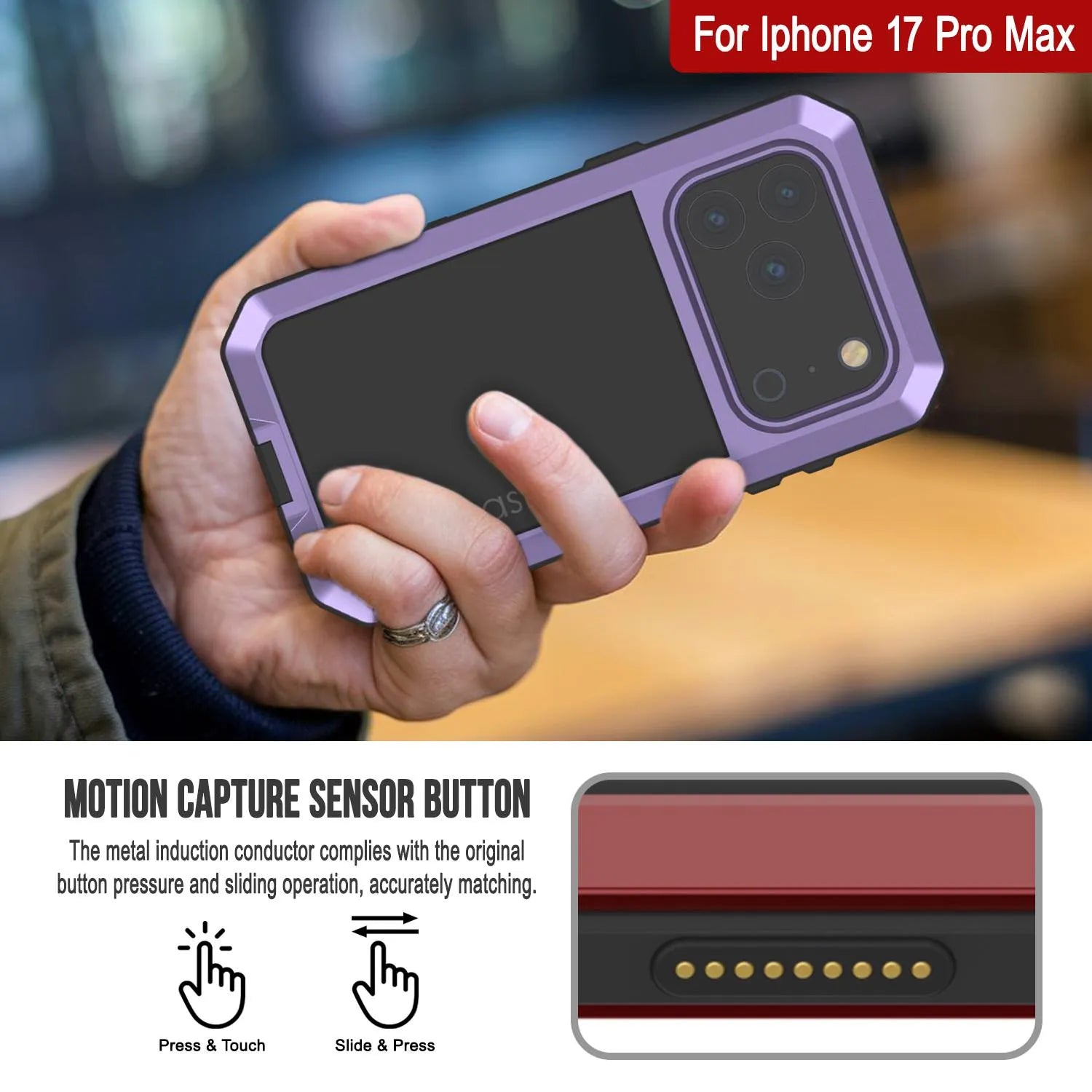 iPhone 17 Pro Max Metal Case, Heavy Duty Military Grade Armor Cover [shock proof] Full Body Hard [Purple]