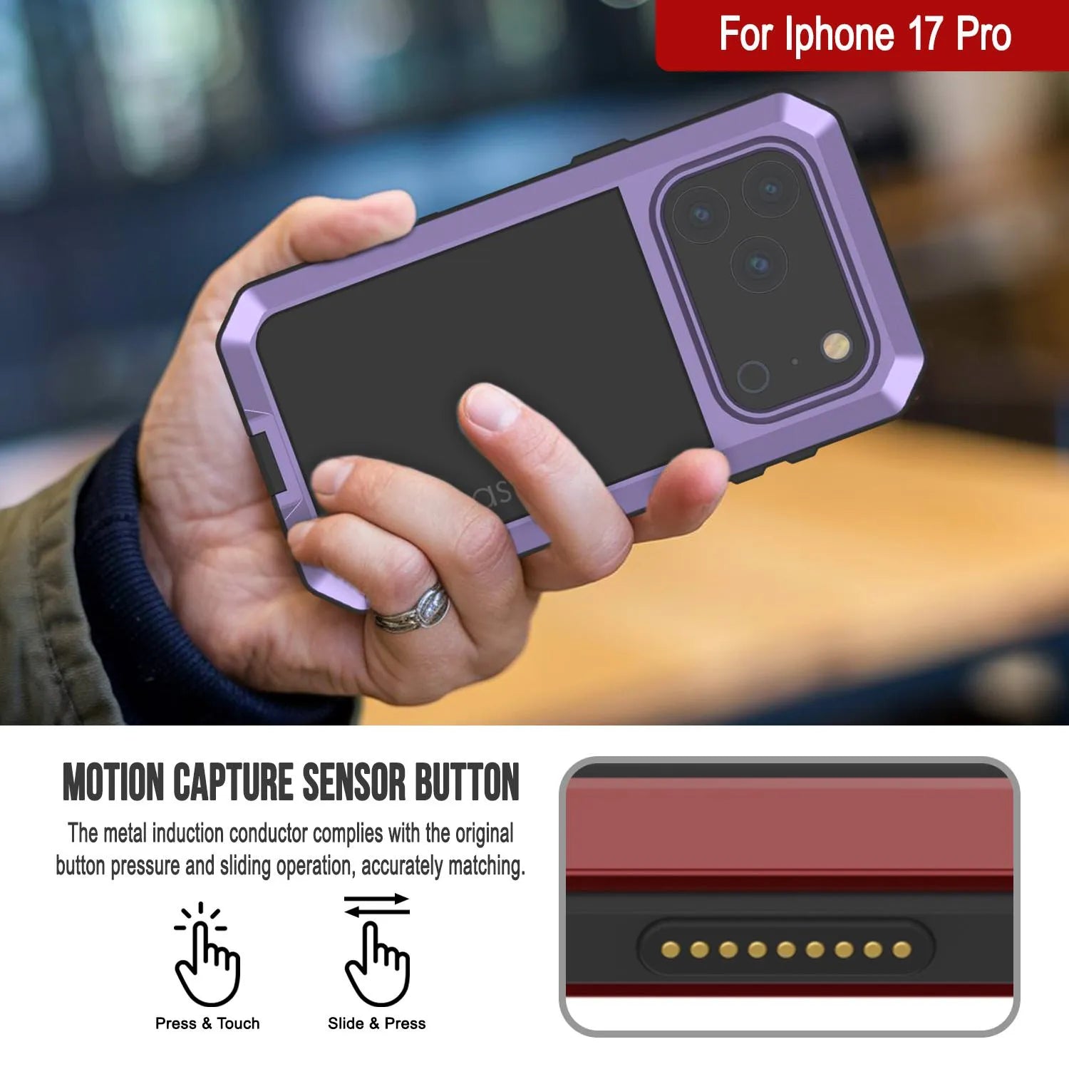 iPhone 17 Pro Metal Case, Heavy Duty Military Grade Armor Cover [shock proof] Full Body Hard [Purple]