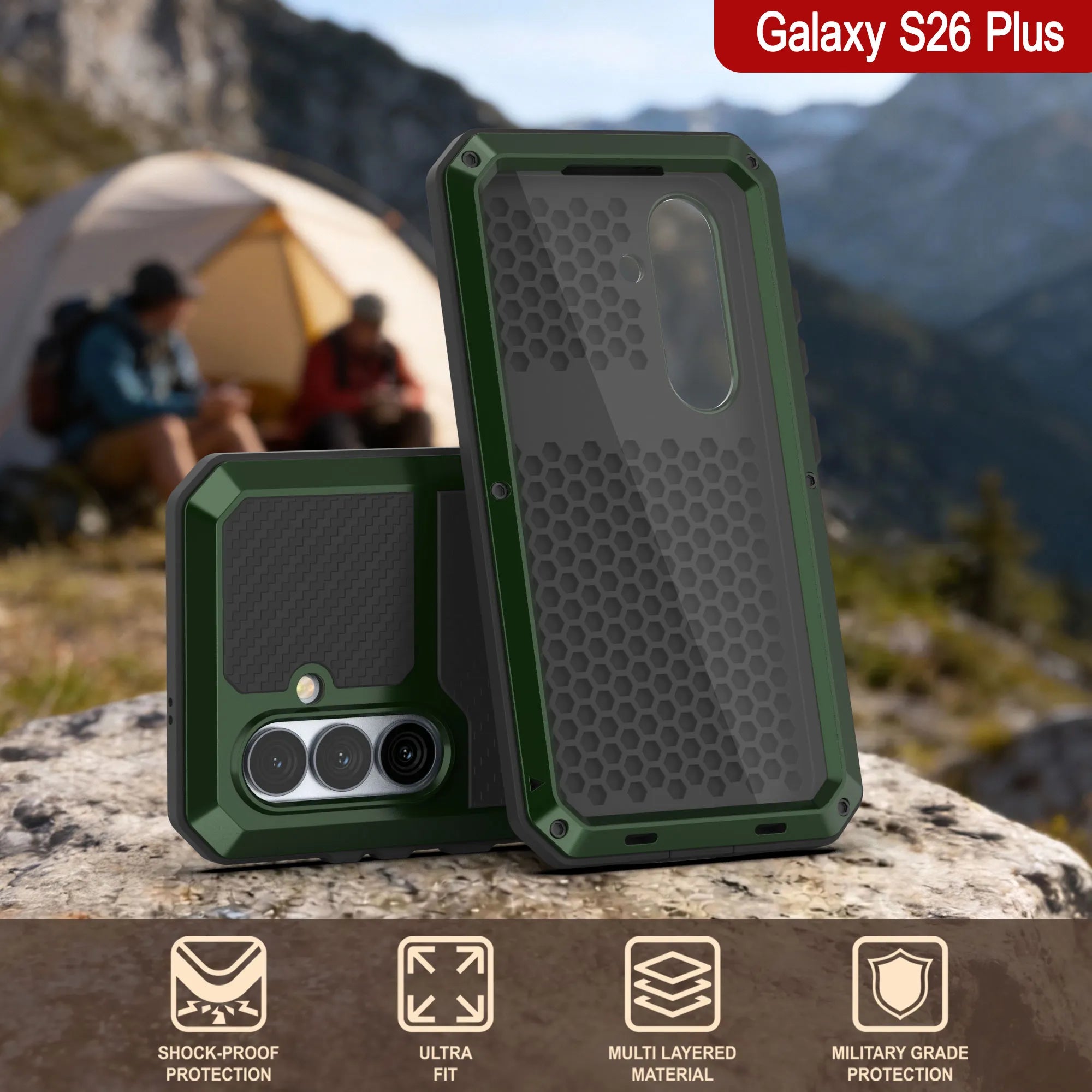 Galaxy S26 Plus Metal Case, Heavy Duty Military Grade Armor Cover [shock proof] Full Body Hard [Dark Green]