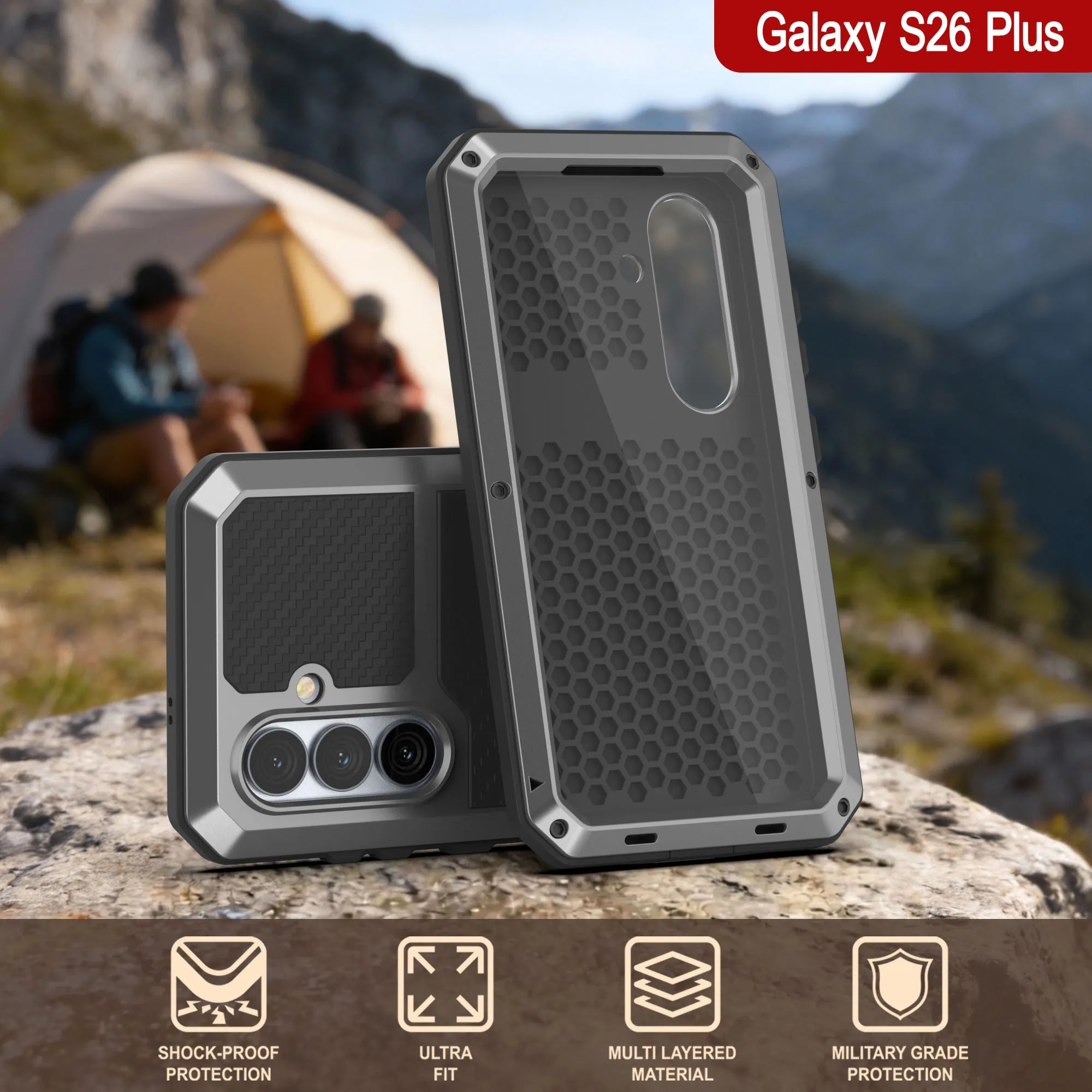 Galaxy S26 Plus Metal Case, Heavy Duty Military Grade Armor Cover [shock proof] Full Body Hard [Silver]