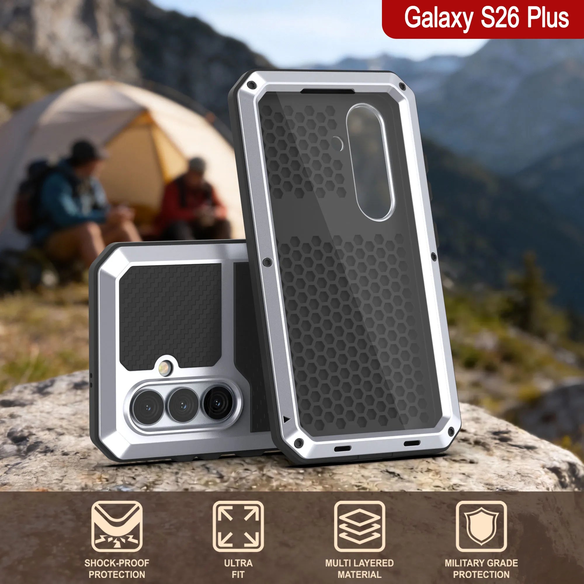 Galaxy S26 Plus Metal Case, Heavy Duty Military Grade Armor Cover [shock proof] Full Body Hard [White]
