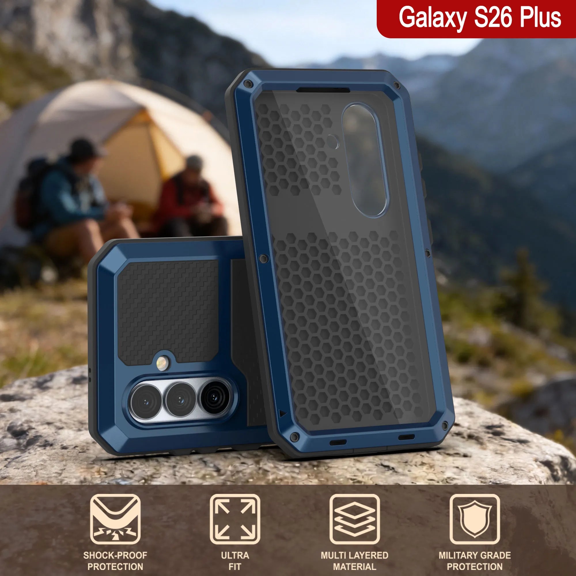 Galaxy S26 Plus Metal Case, Heavy Duty Military Grade Armor Cover [shock proof] Full Body Hard [Blue]