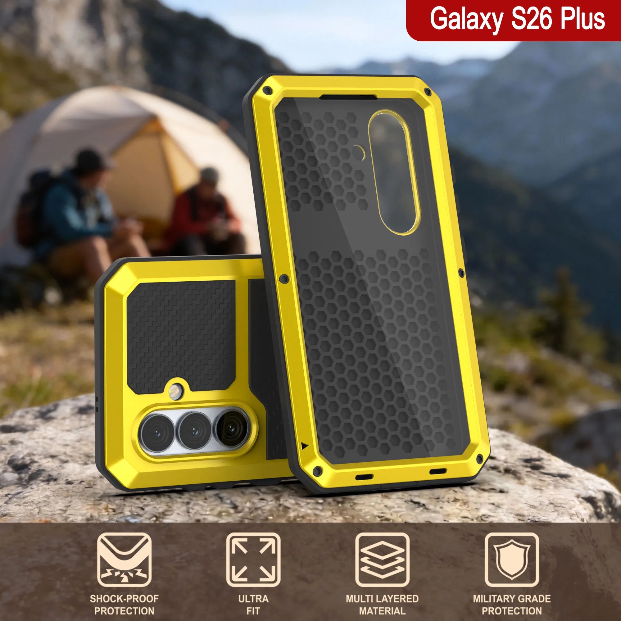 Galaxy S26 Plus Metal Case, Heavy Duty Military Grade Armor Cover [shock proof] Full Body Hard [Yellow]