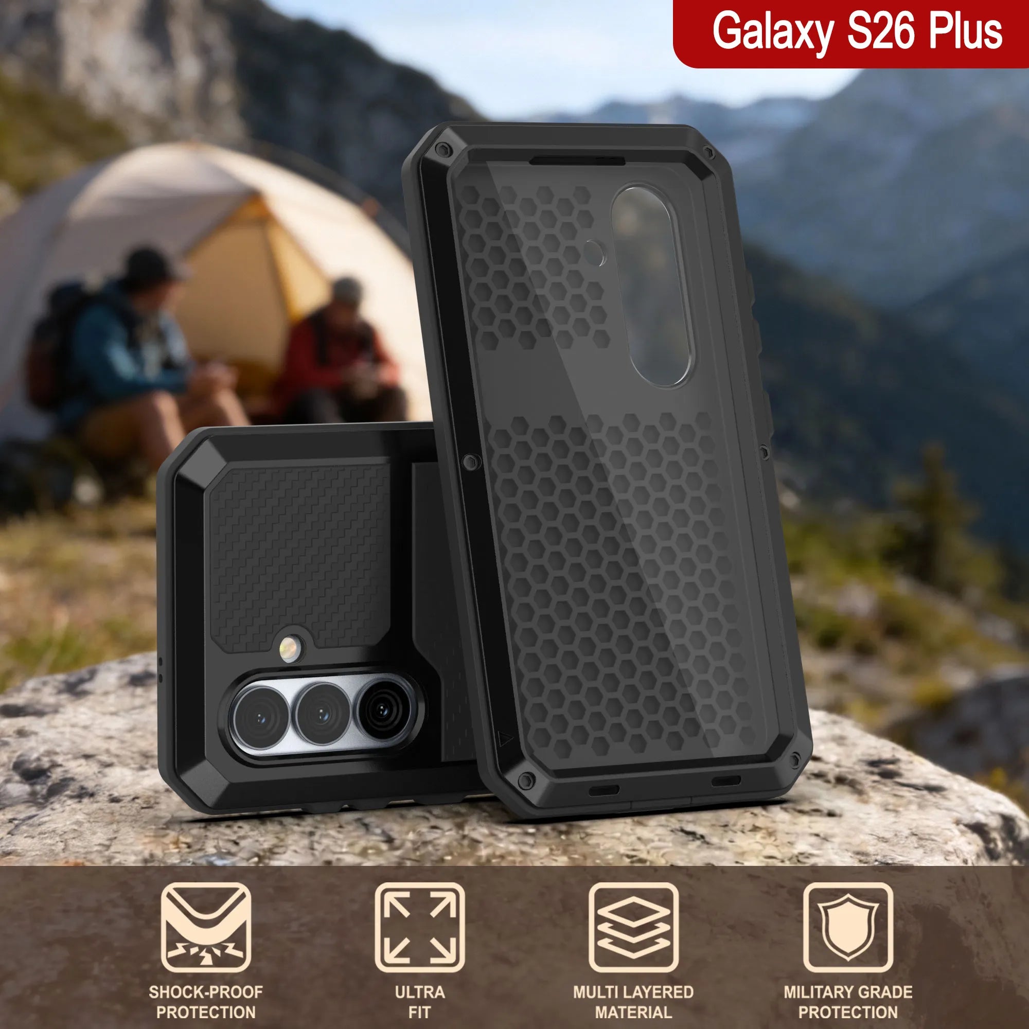 Galaxy S26 Plus Metal Case, Heavy Duty Military Grade Armor Cover [shock proof] Full Body Hard [Black]