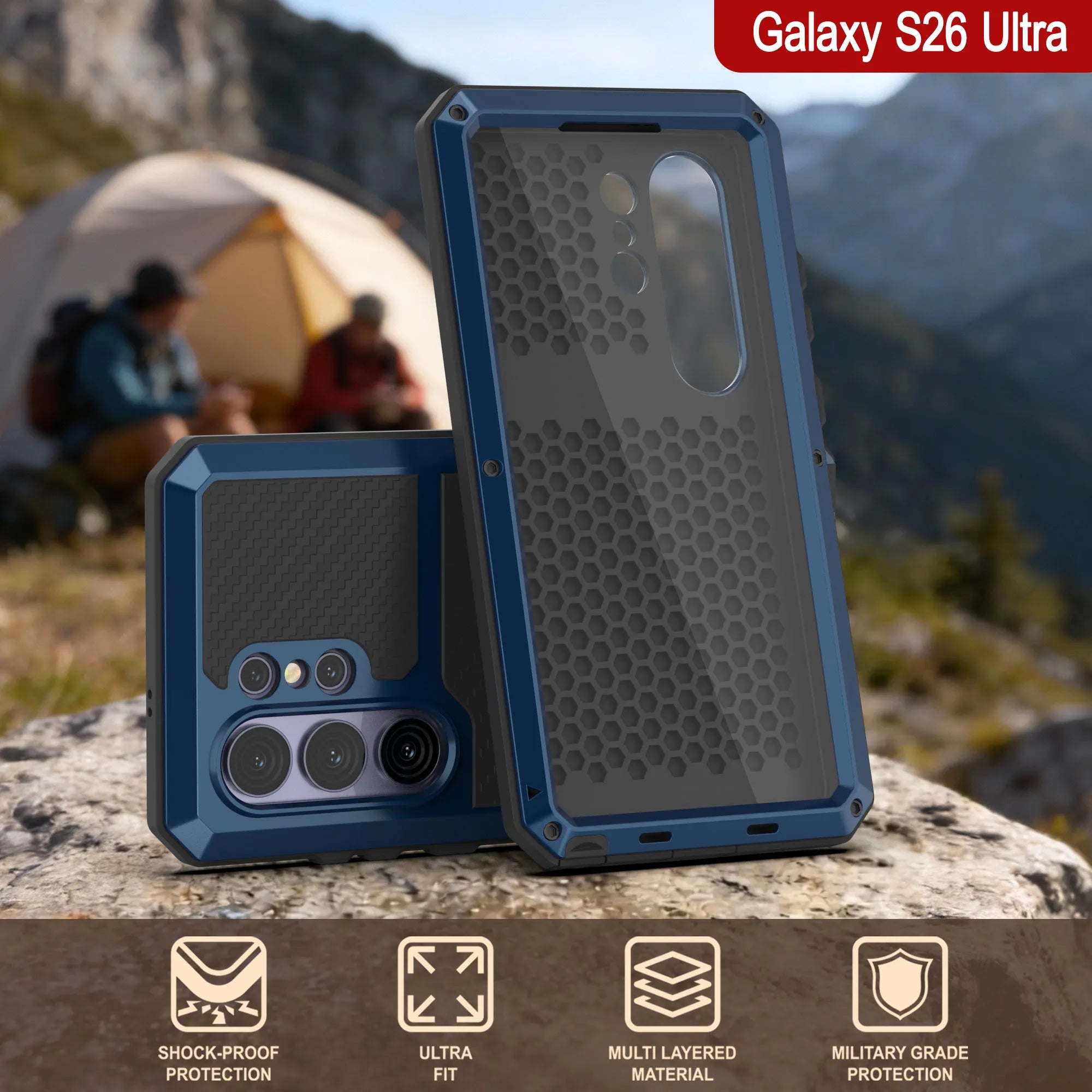 Galaxy S26 Ultra Metal Case, Heavy Duty Military Grade Armor Cover [shock proof] Full Body Hard [Blue]