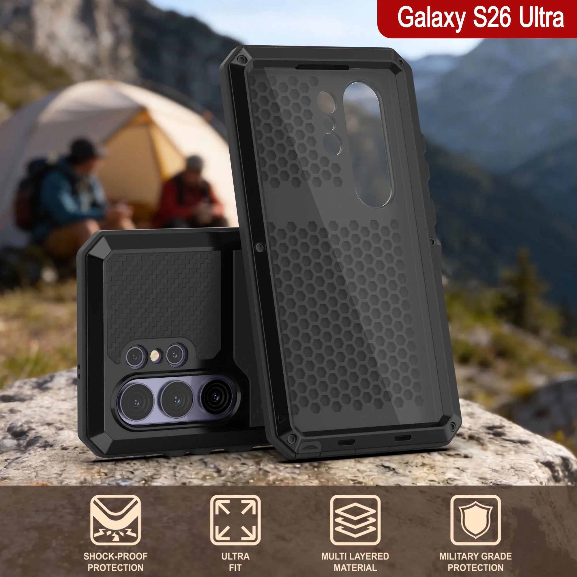 Galaxy S26 Ultra Metal Case, Heavy Duty Military Grade Armor Cover [shock proof] Full Body Hard [Black]