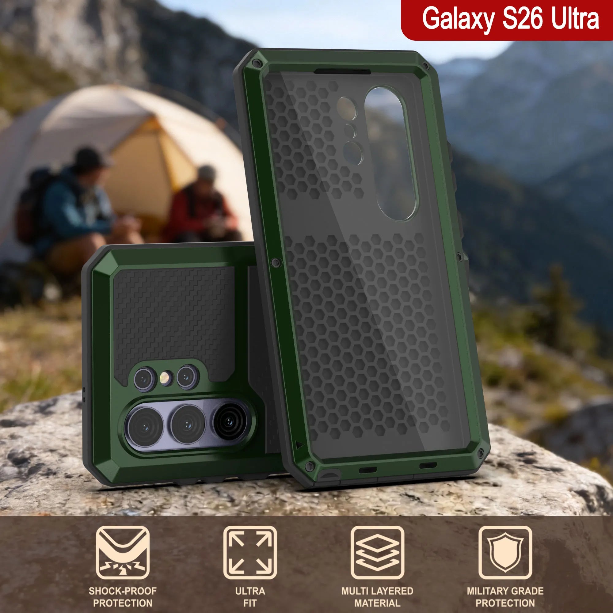 Galaxy S26 Ultra Metal Case, Heavy Duty Military Grade Armor Cover [shock proof] Full Body Hard [Dark Green]