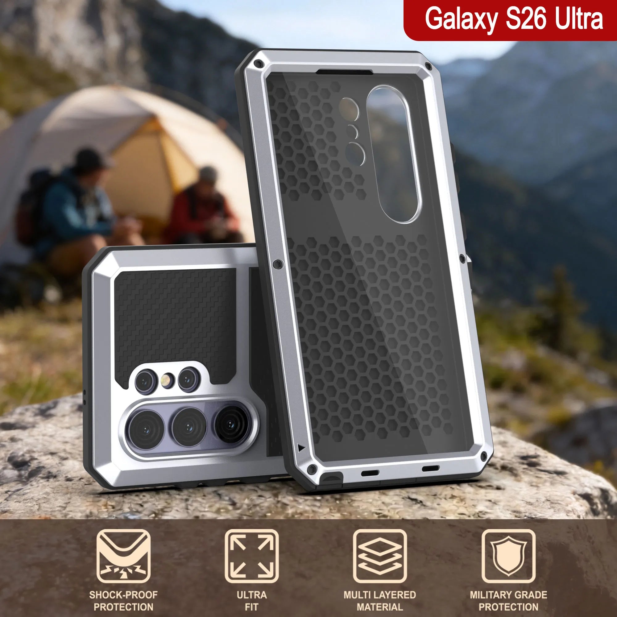 Galaxy S26 Ultra Metal Case, Heavy Duty Military Grade Armor Cover [shock proof] Full Body Hard [White]