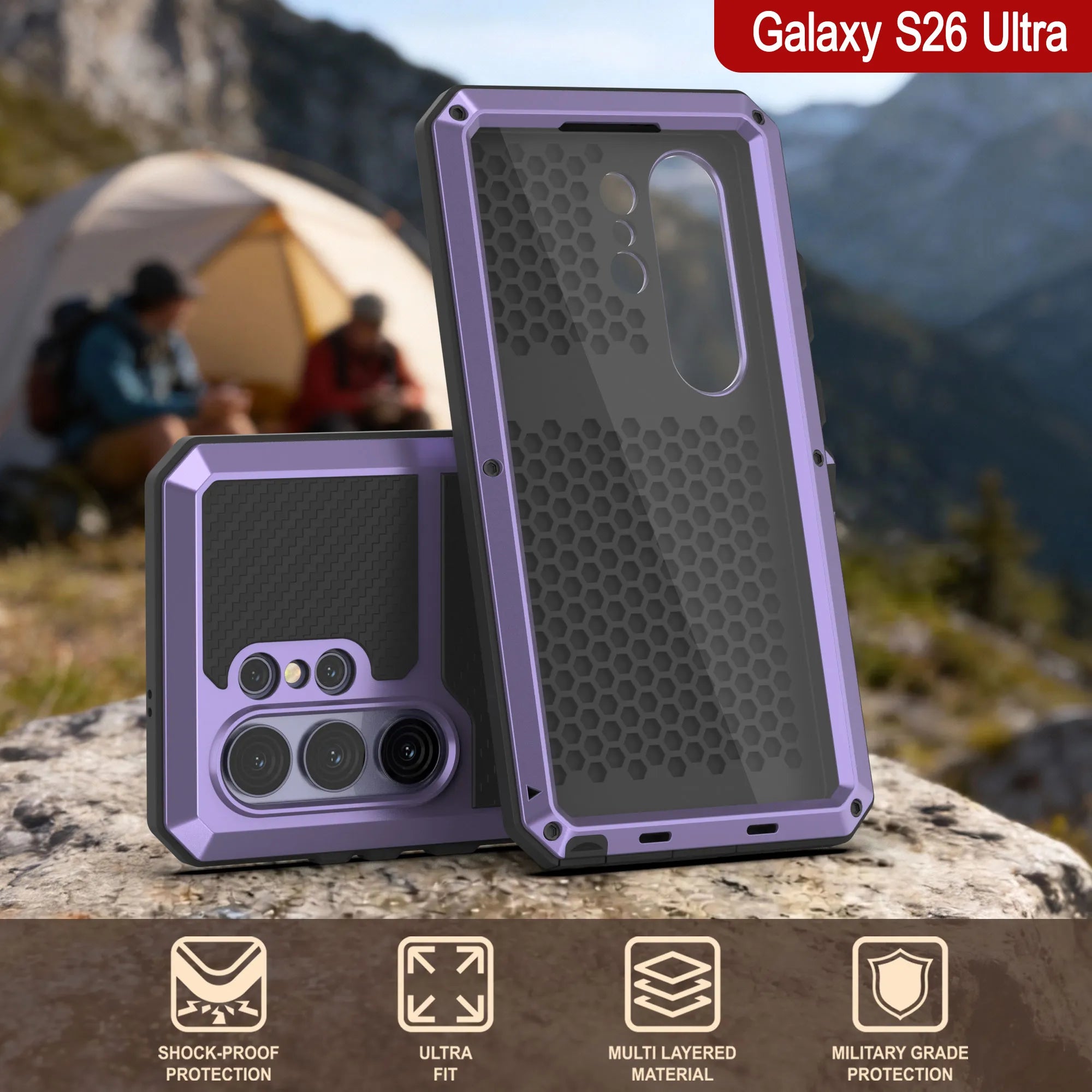 Galaxy S26 Ultra Metal Case, Heavy Duty Military Grade Armor Cover [shock proof] Full Body Hard [Purple]