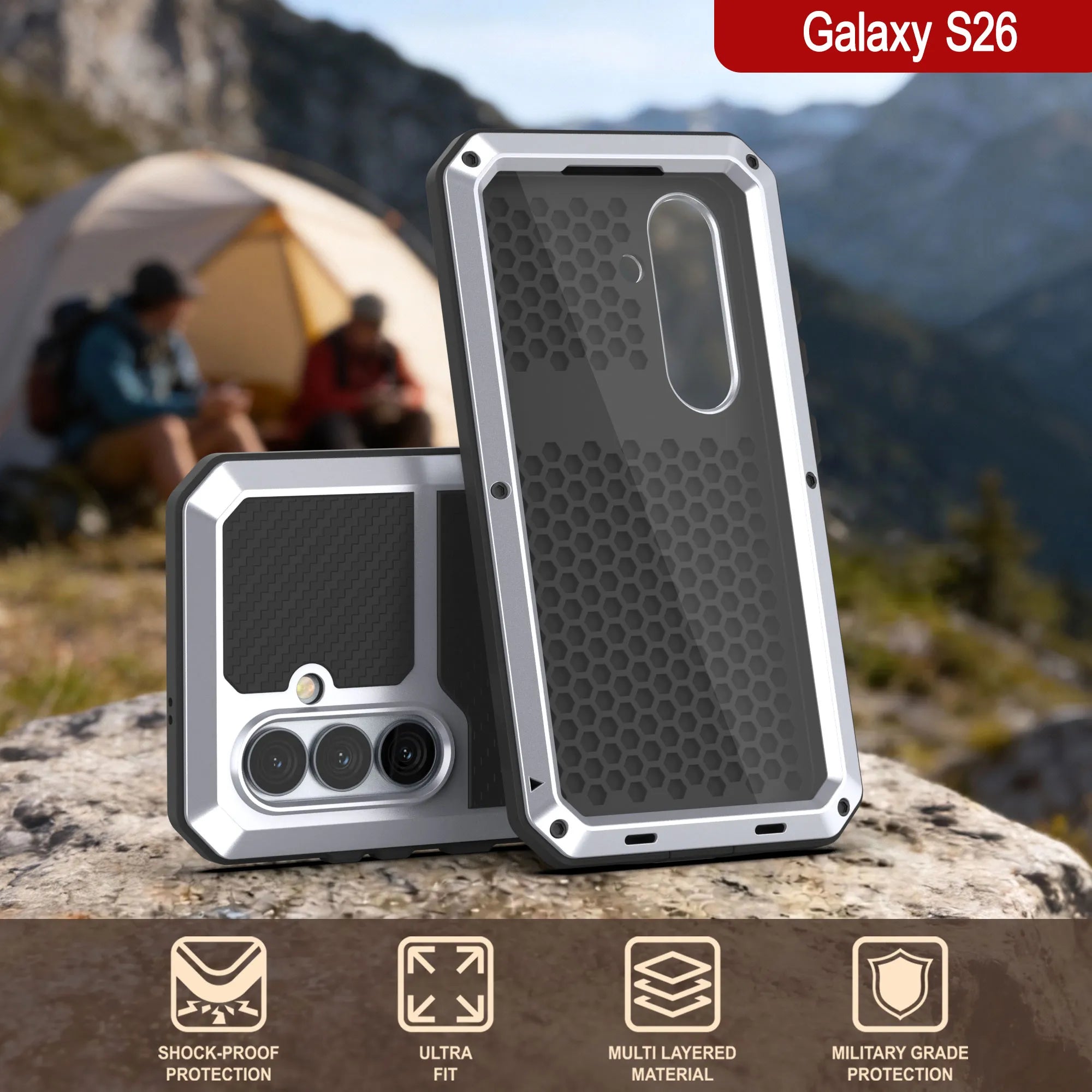 Galaxy S26 Metal Case, Heavy Duty Military Grade Armor Cover [shock proof] Full Body Hard [White]