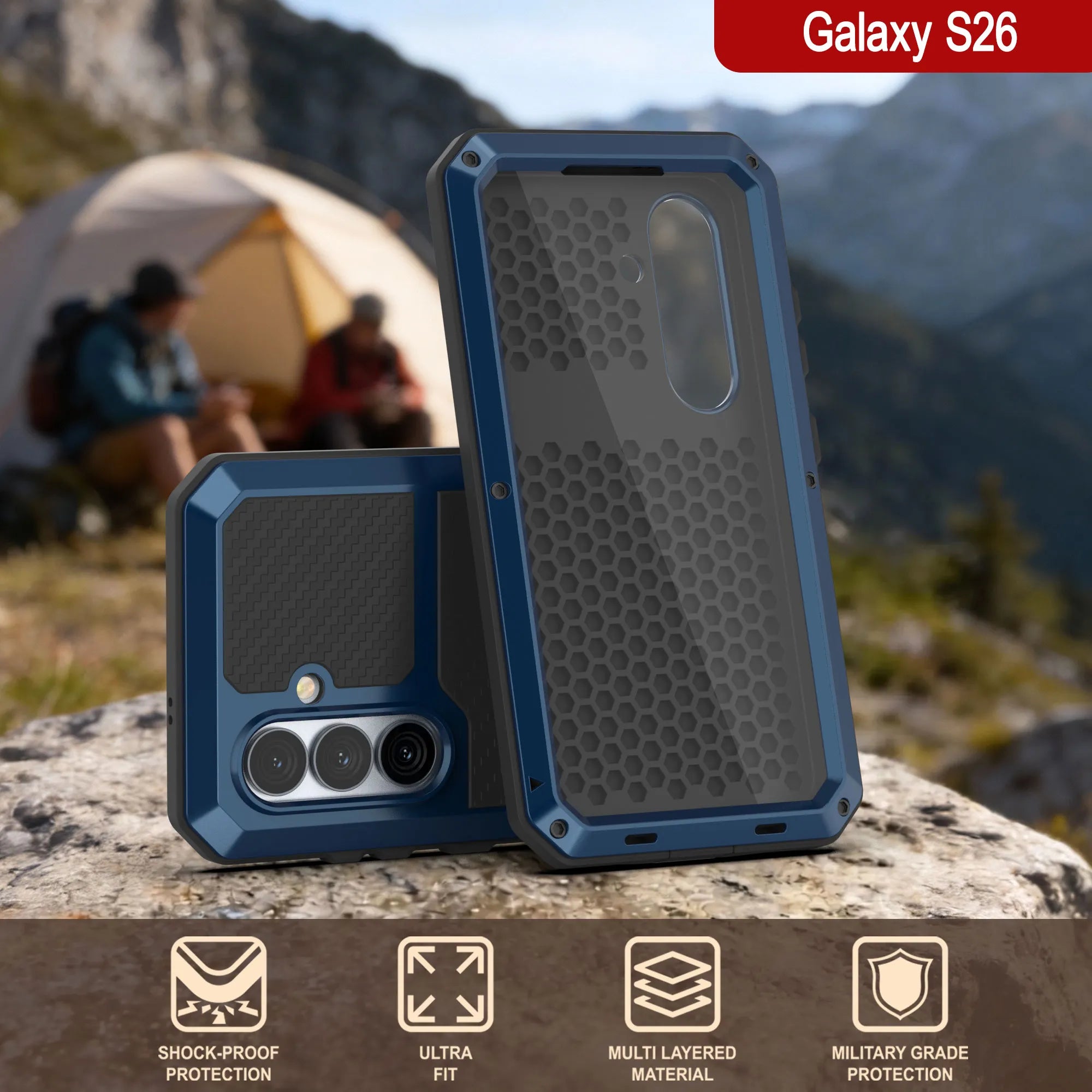 Galaxy S26 Metal Case, Heavy Duty Military Grade Armor Cover [shock proof] Full Body Hard [Blue]