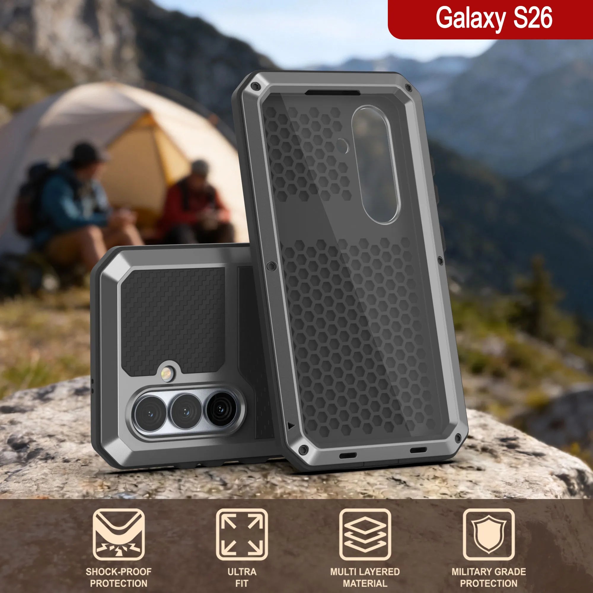 Galaxy S26 Metal Case, Heavy Duty Military Grade Armor Cover [shock proof] Full Body Hard [Silver]