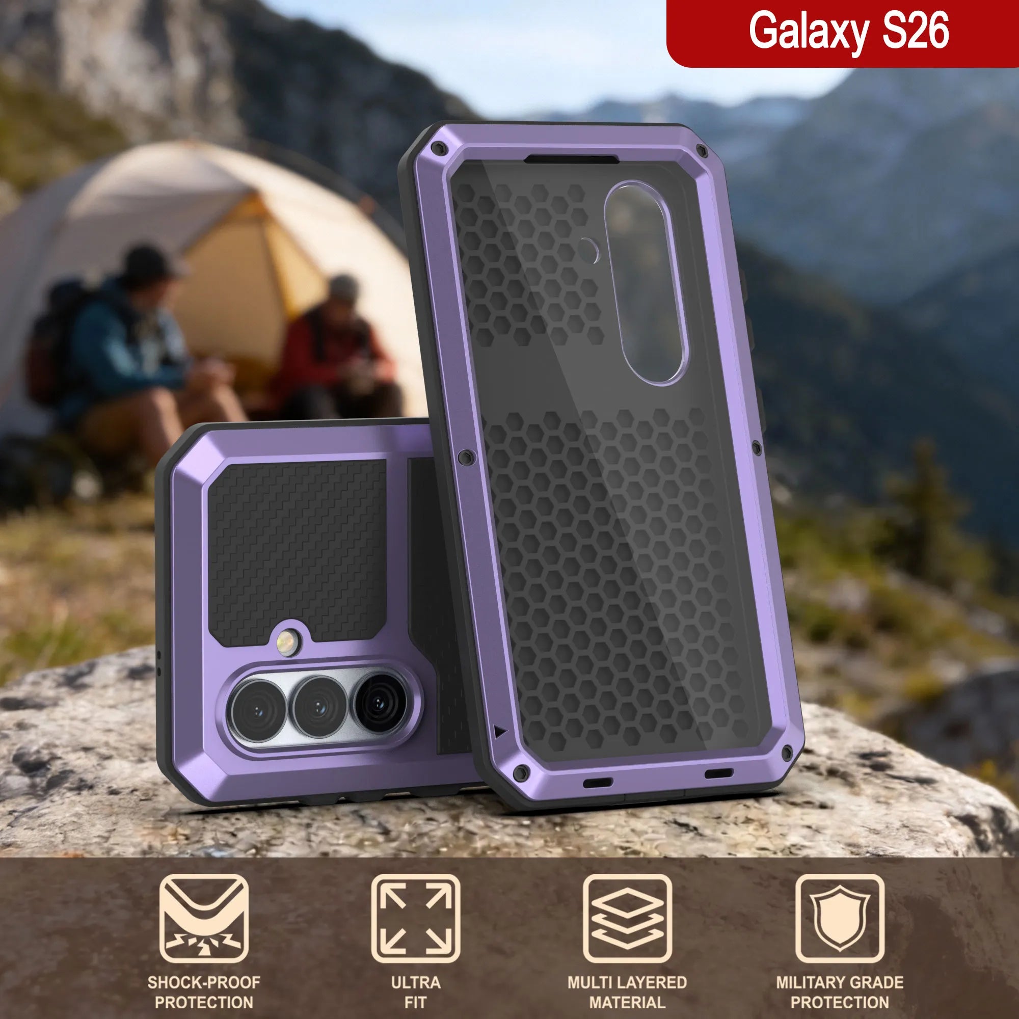 Galaxy S26 Metal Case, Heavy Duty Military Grade Armor Cover [shock proof] Full Body Hard [Purple]
