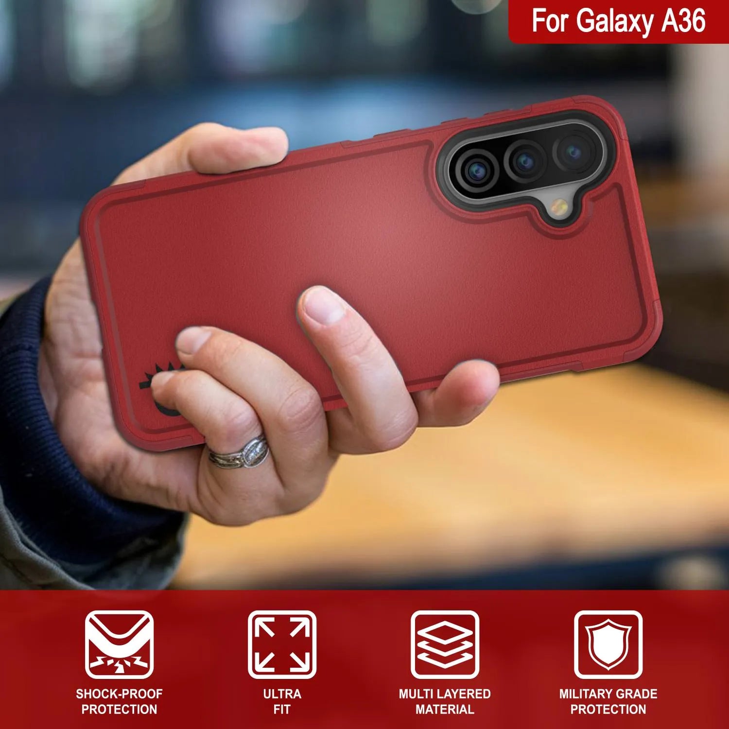 PunkCase Galaxy A36 Case, [Spartan 2.0 Series] Clear Rugged Heavy Duty Cover [Red]