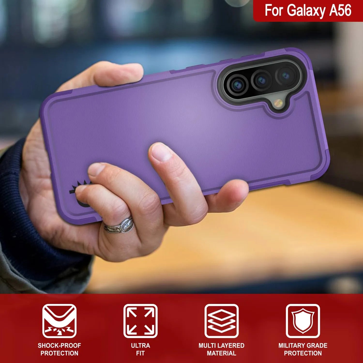 PunkCase Galaxy A56 Case, [Spartan 2.0 Series] Clear Rugged Heavy Duty Cover [Purple]