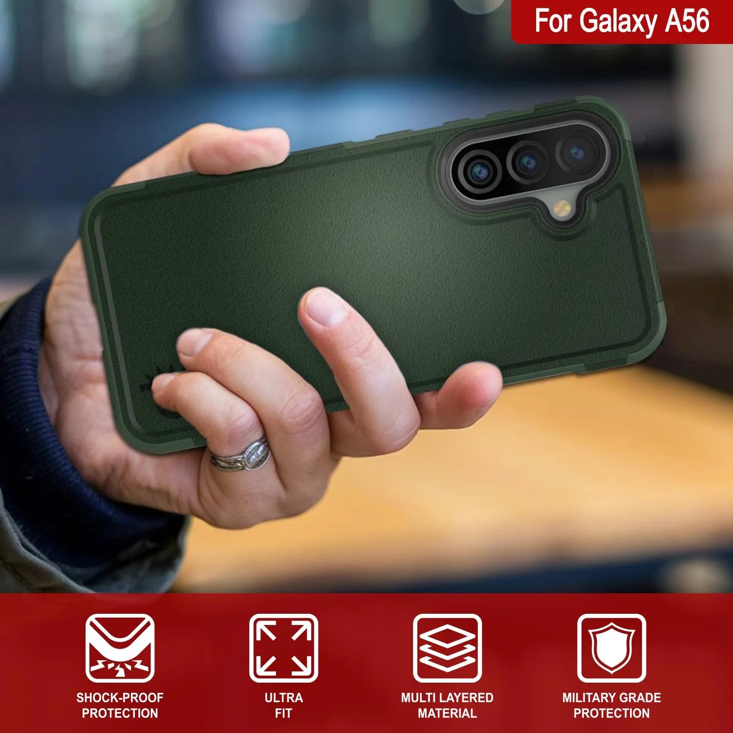 PunkCase Galaxy A56 Case, [Spartan 2.0 Series] Clear Rugged Heavy Duty Cover [Dark Green]