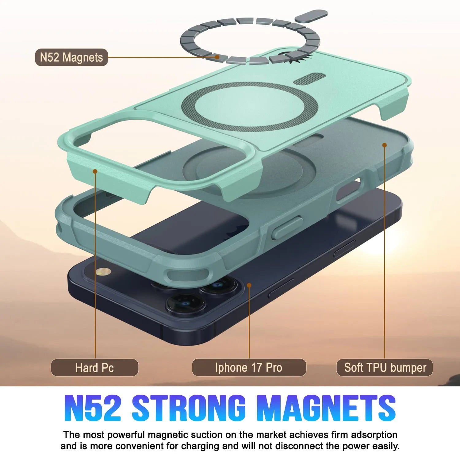 PunkCase iPhone 17 Pro Case, [Spartan 2.0 Series] Clear Rugged Heavy Duty Cover W/Built in Screen Protector [teal]