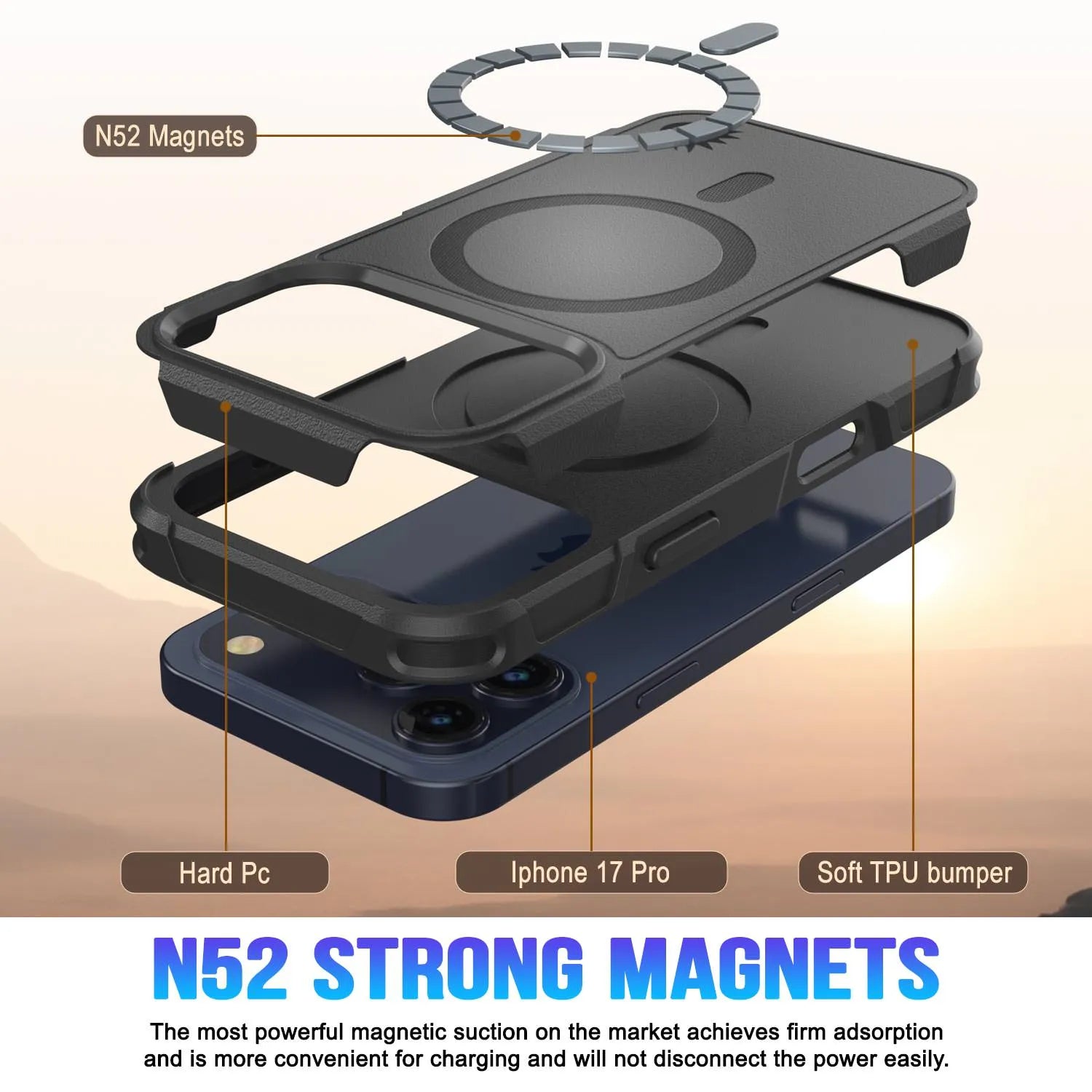 PunkCase iPhone 17 Pro Case, [Spartan 2.0 Series] Clear Rugged Heavy Duty Cover W/Built in Screen Protector [Black]