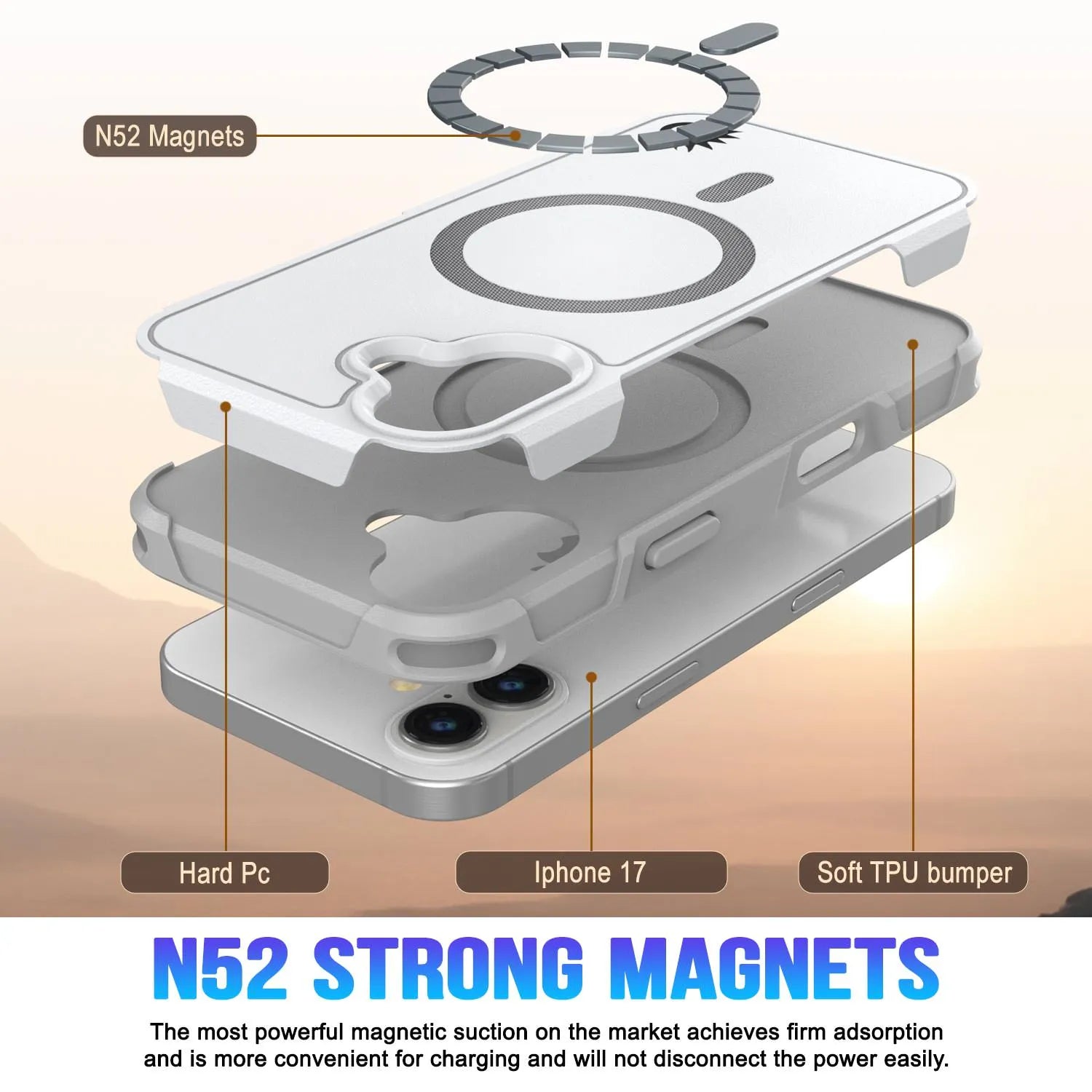 PunkCase iPhone 17 Case, [Spartan 2.0 Series] Clear Rugged Heavy Duty Cover W/Built in Screen Protector [white]