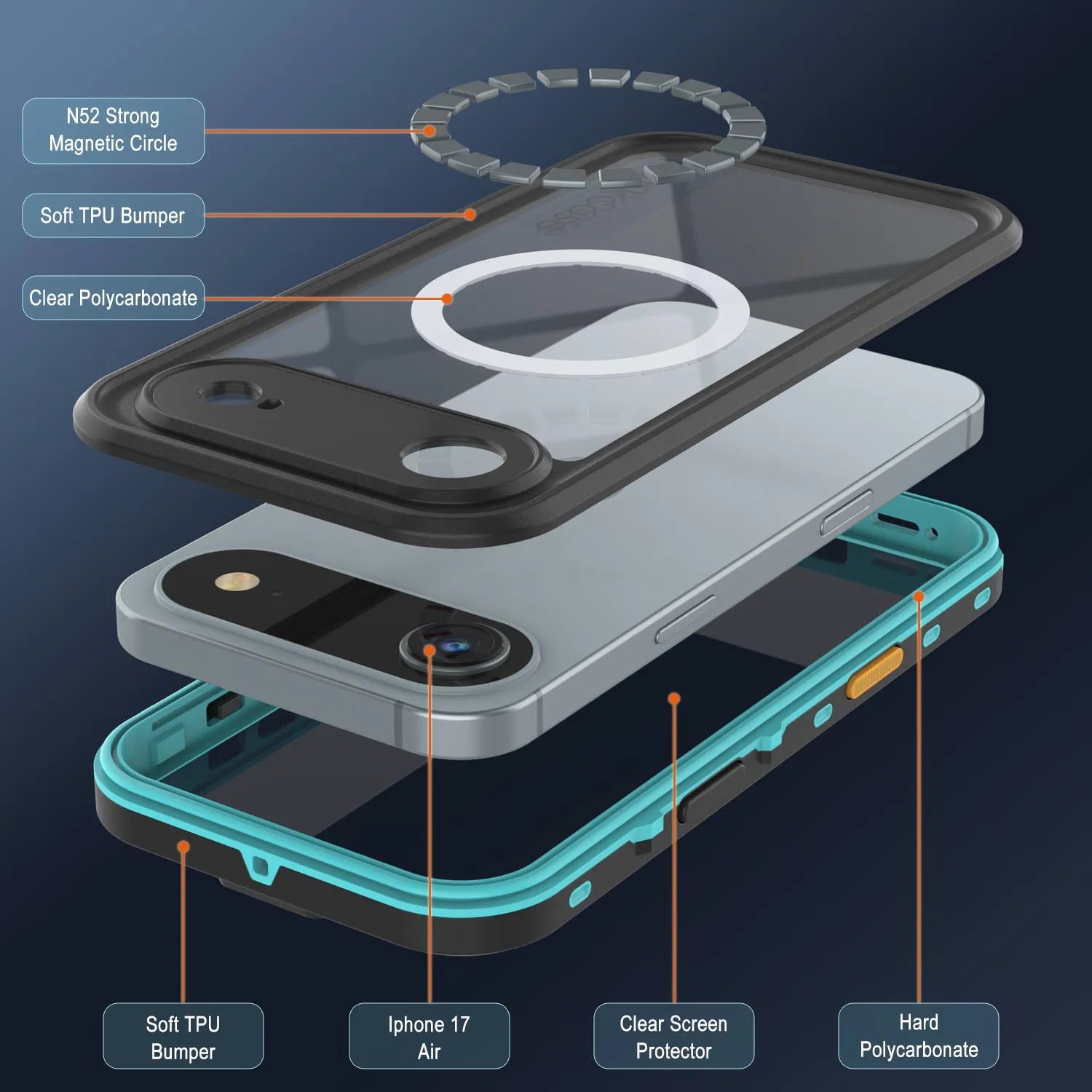 iPhone 17 Air Waterproof IP68 Case, Punkcase [Teal] [StudStar Series] [Slim Fit]