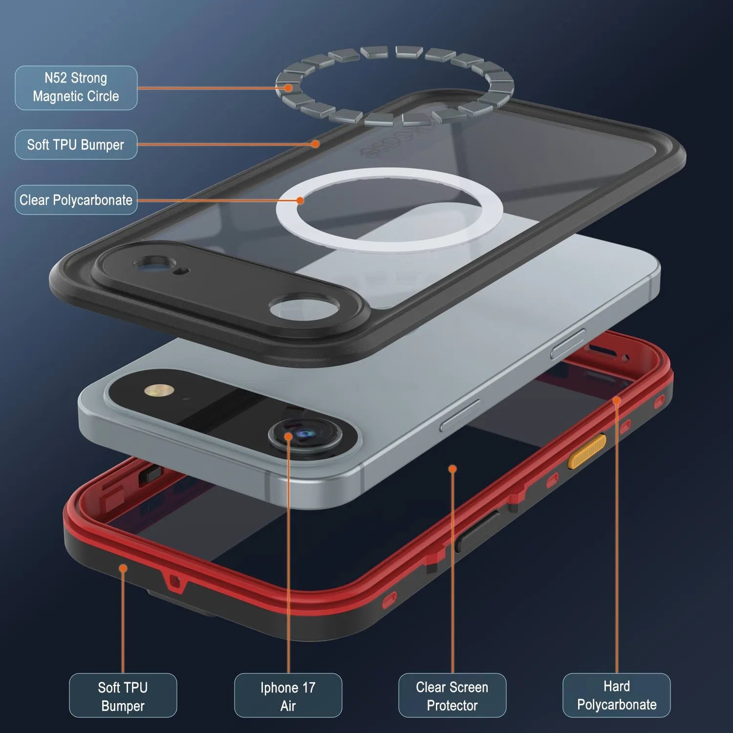 iPhone 17 Air Waterproof IP68 Case, Punkcase [Red] [StudStar Series] [Slim Fit]