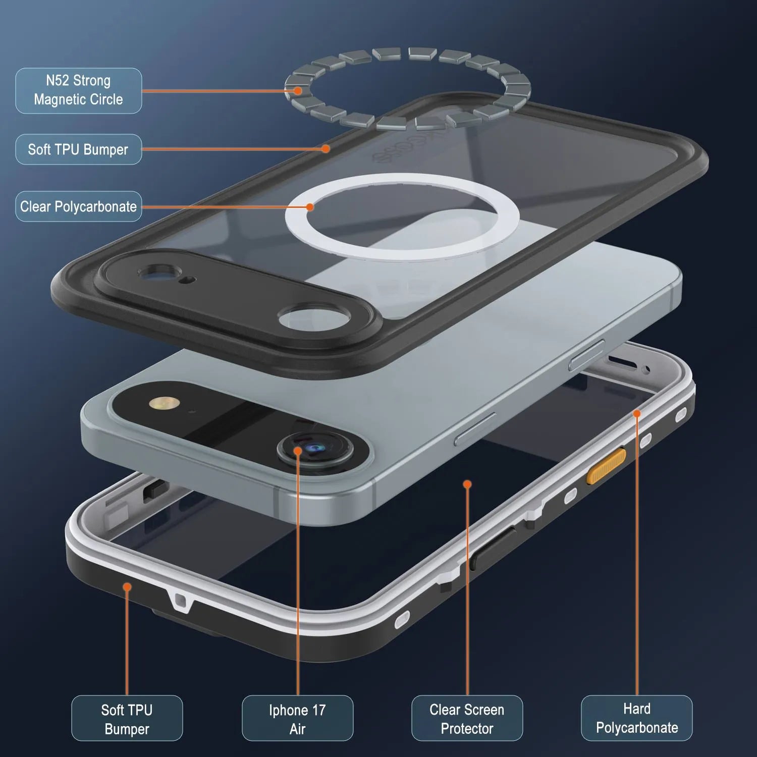 iPhone 17 Air Waterproof IP68 Case, Punkcase [Clear] [StudStar Series] [Slim Fit] [Dirtproof]