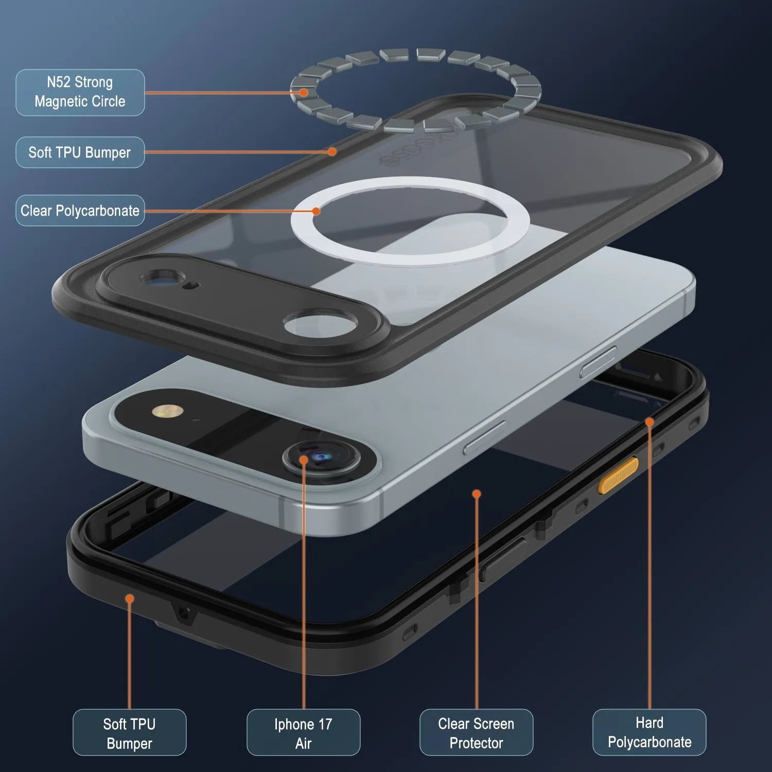 iPhone 17 Air Waterproof IP68 Case, Punkcase [Black] [StudStar Series] [Slim Fit]