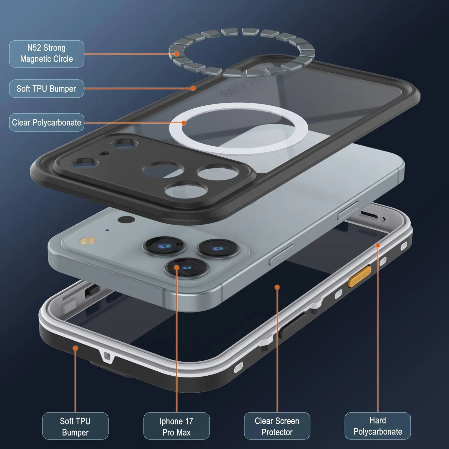 iPhone 17 Pro Max Waterproof IP68 Case, Punkcase [White] [StudStar Series] [Slim Fit] [Dirtproof]