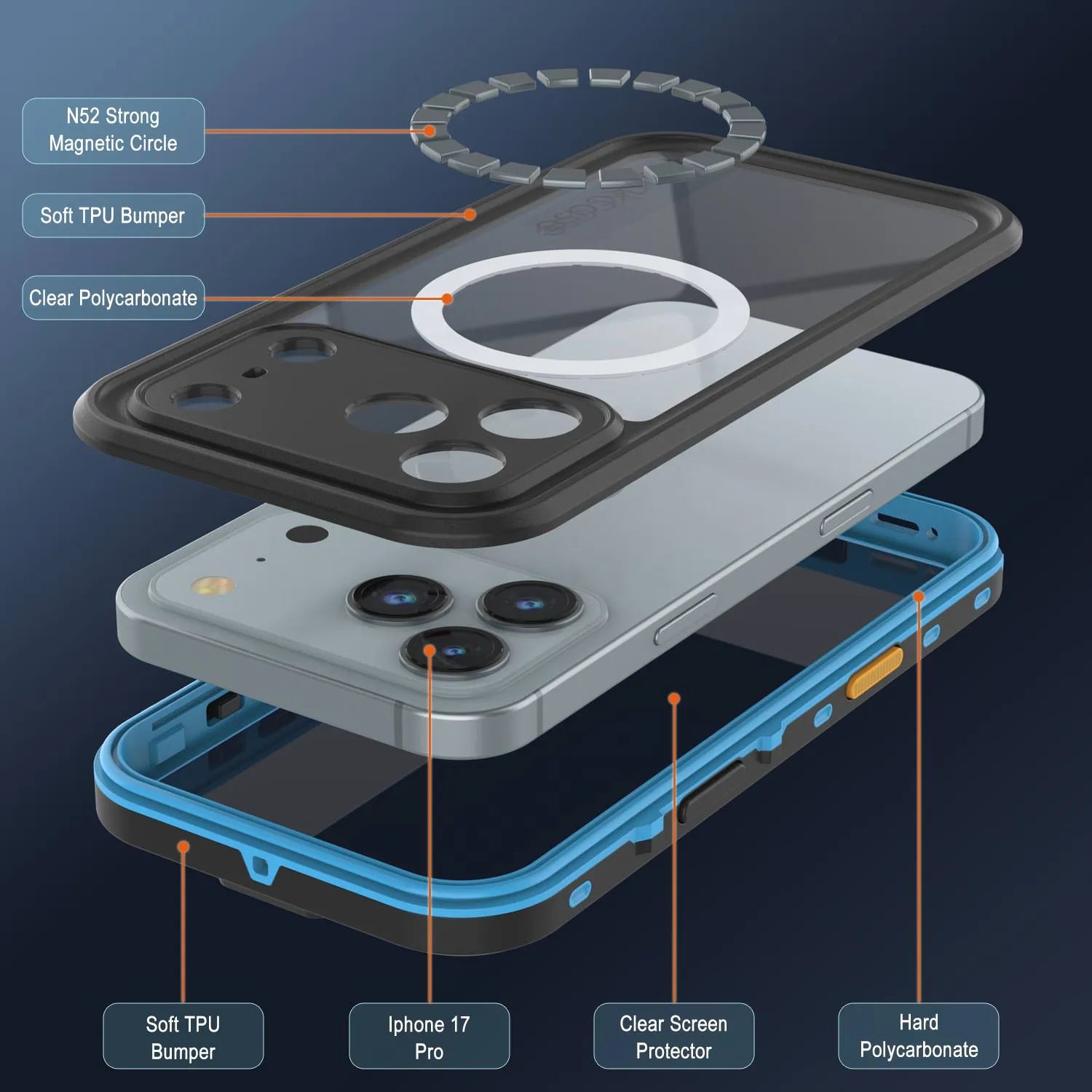 iPhone 17 Pro Waterproof IP68 Case, Punkcase [Light blue] [StudStar Series] [Slim Fit] [Dirtproof]