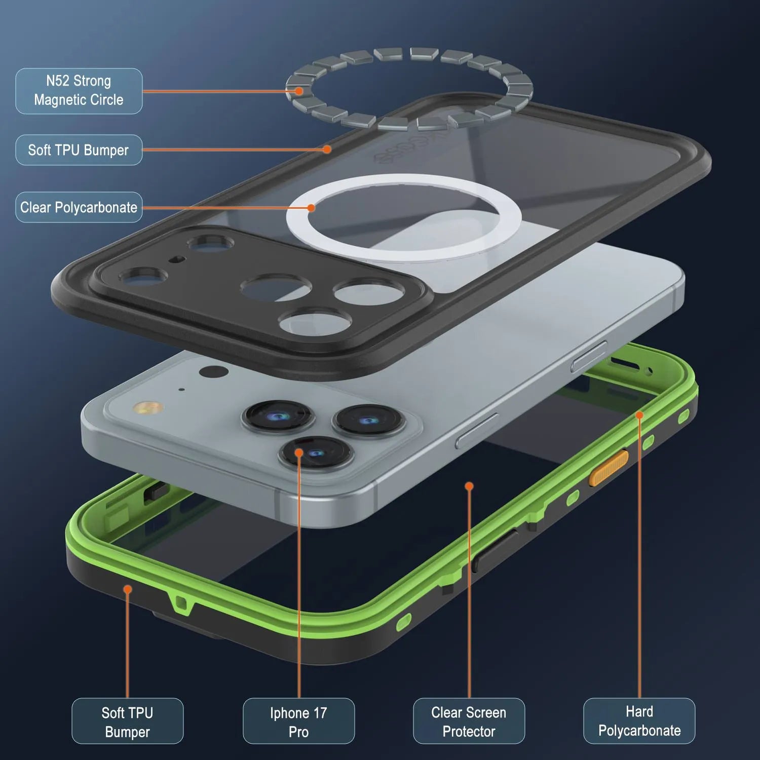 iPhone 17 Pro Waterproof IP68 Case, Punkcase [Light green] [StudStar Series] [Slim Fit] [Dirtproof]