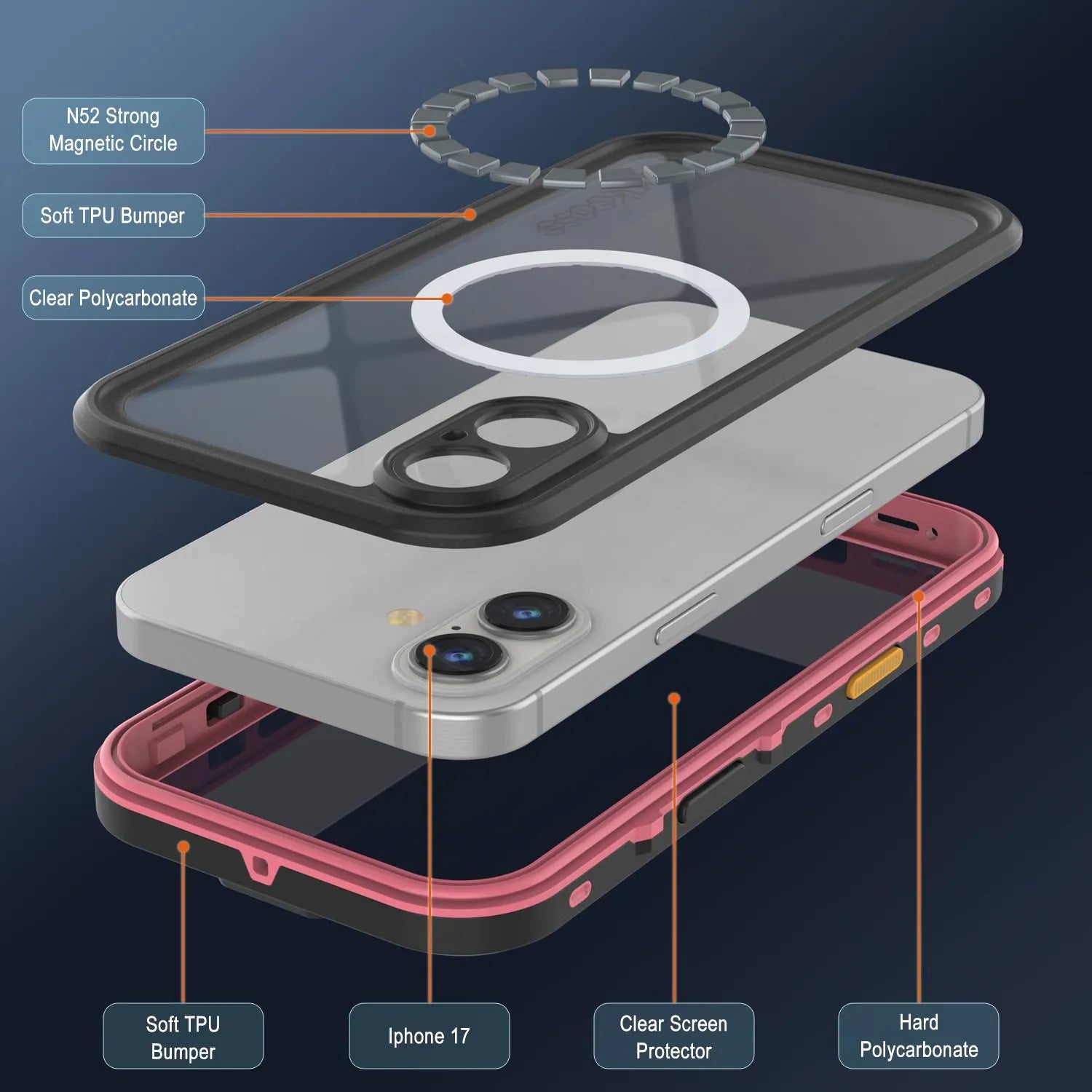 iPhone 17 Waterproof IP68 Case, Punkcase [Pink] [StudStar Series] [Slim Fit] [Dirtproof]