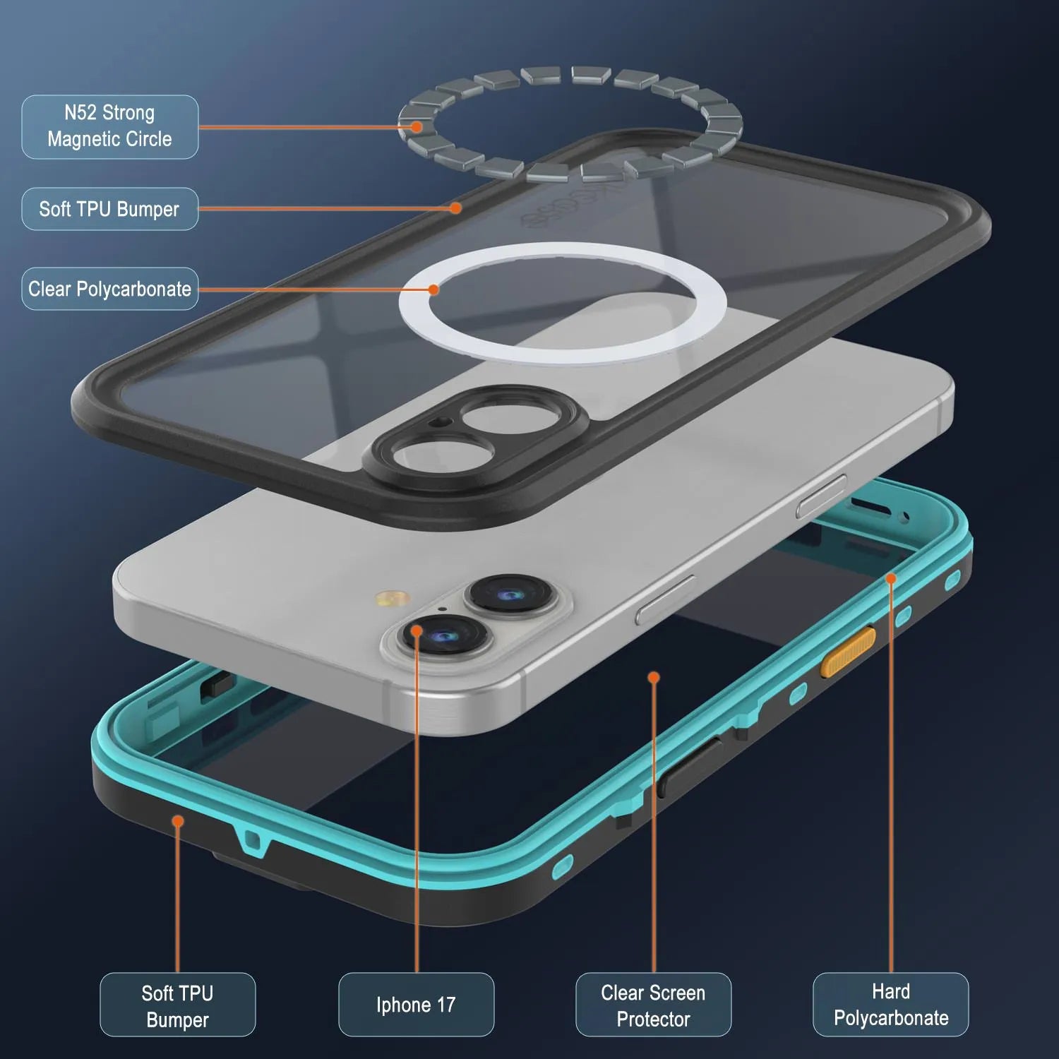 iPhone 17 Waterproof IP68 Case, Punkcase [Teal] [StudStar Series] [Slim Fit]