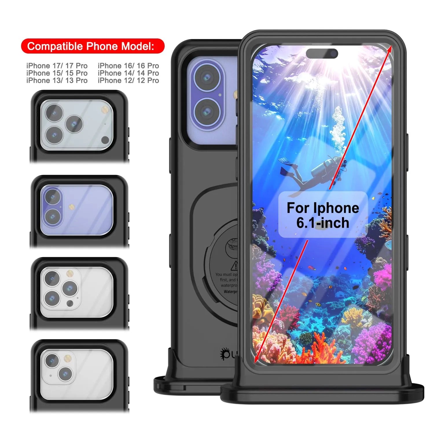 Punkcase Universal 2.0 Waterproof Phone Case for 6.1–6.3" [Black]