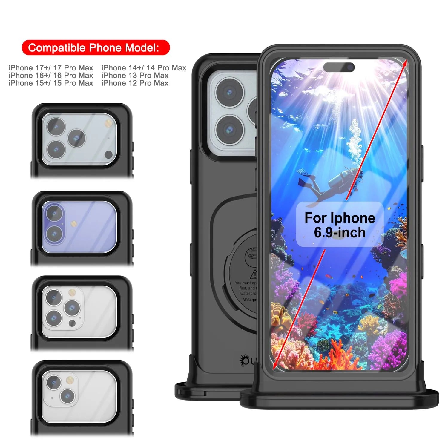 Punkcase Universal 2.0 Waterproof Phone Case for 6.7–6.9" [Black]