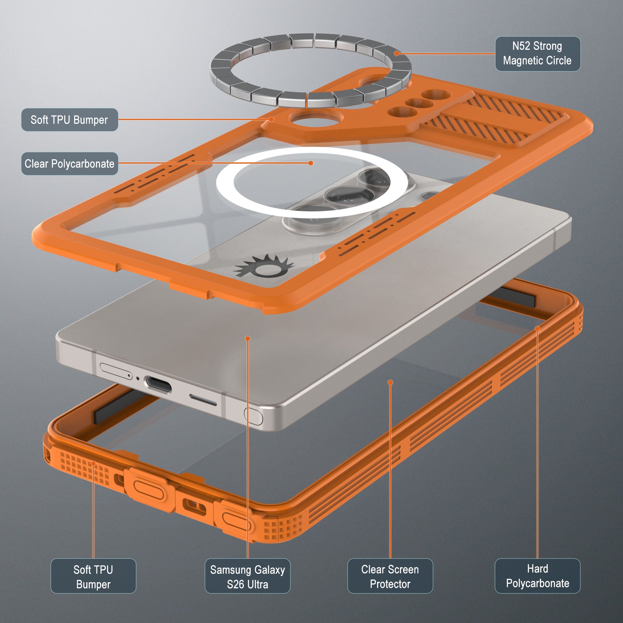 Galaxy S26 Ultra Waterproof Case [Alpine 2.0 Series] [Slim Fit] [IP68 Certified] [Shockproof] [Orange]