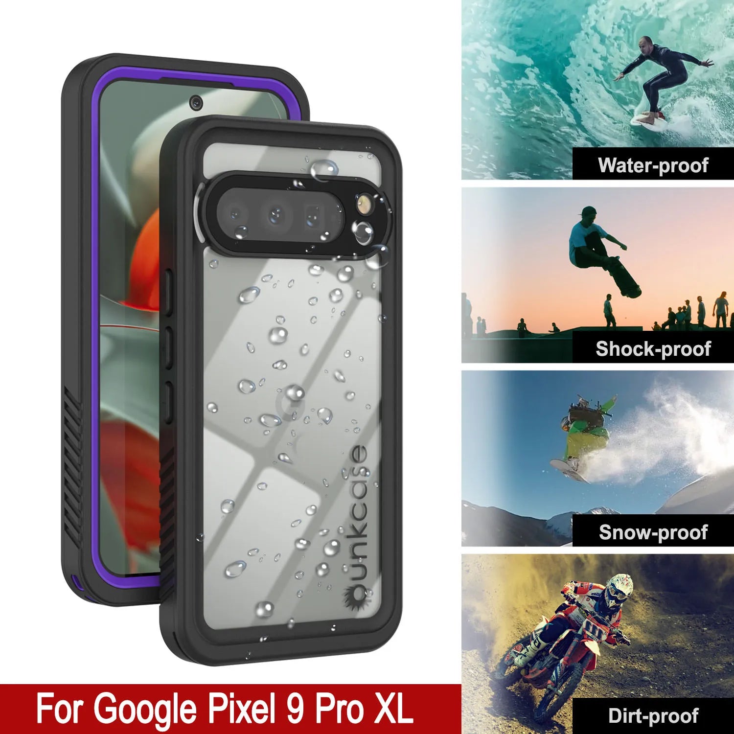 Google Pixel 9 Pro XL Waterproof Case, Punkcase [Extreme Series] Armor Cover W/ Built In Screen Protector [Purple]