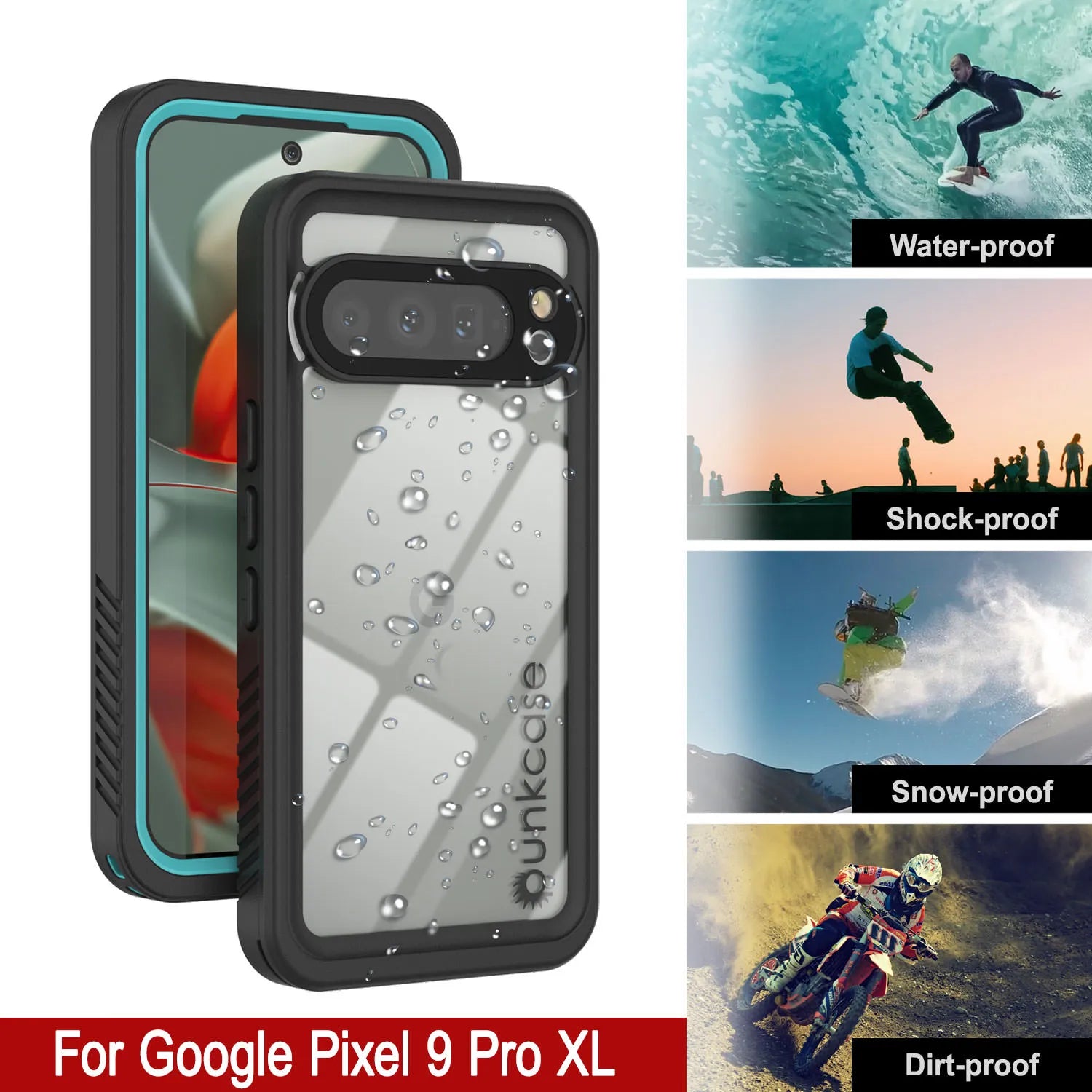 Google Pixel 9 Pro XL Waterproof Case, Punkcase [Extreme Series] Armor Cover W/ Built In Screen Protector [Teal]