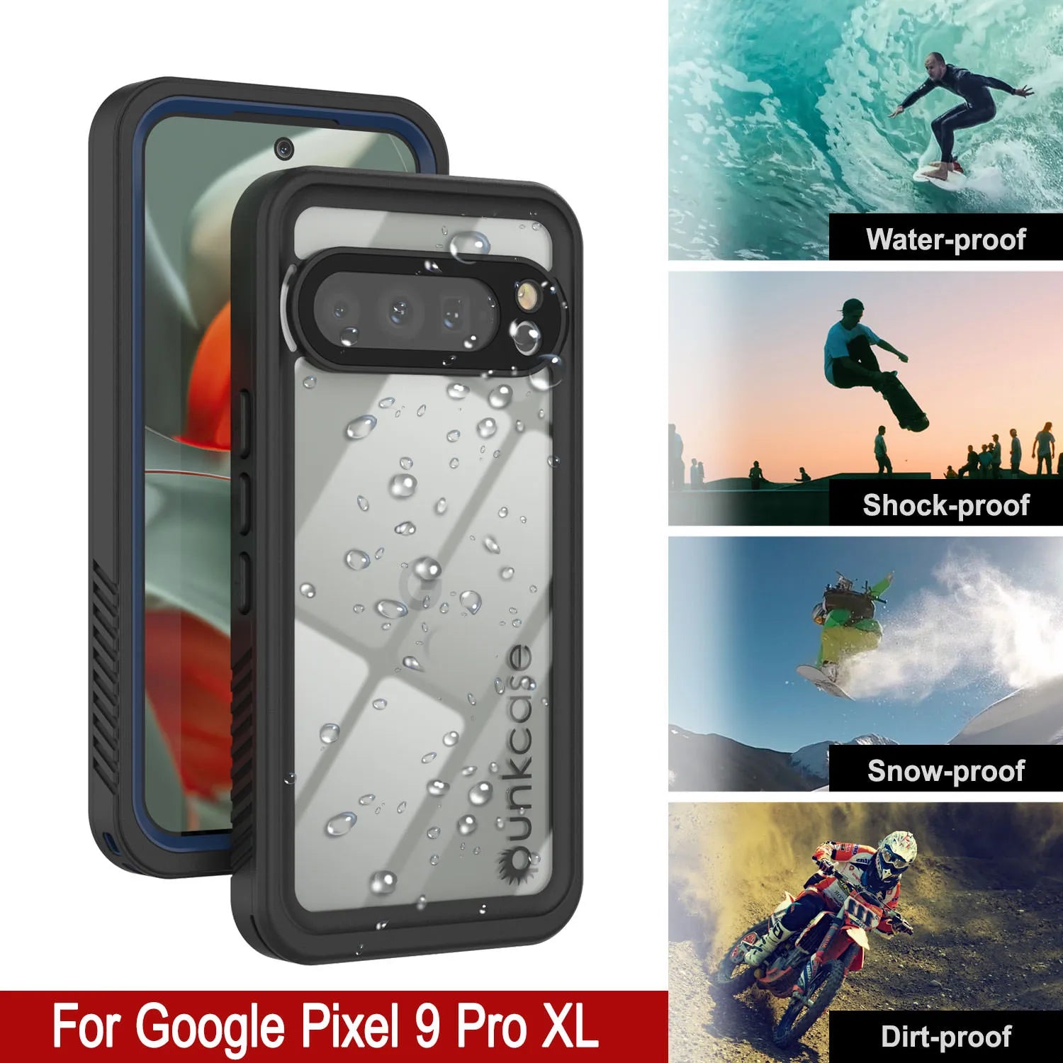 Google Pixel 9 Pro XL Waterproof Case, Punkcase [Extreme Series] Armor Cover W/ Built In Screen Protector [Navy Blue]