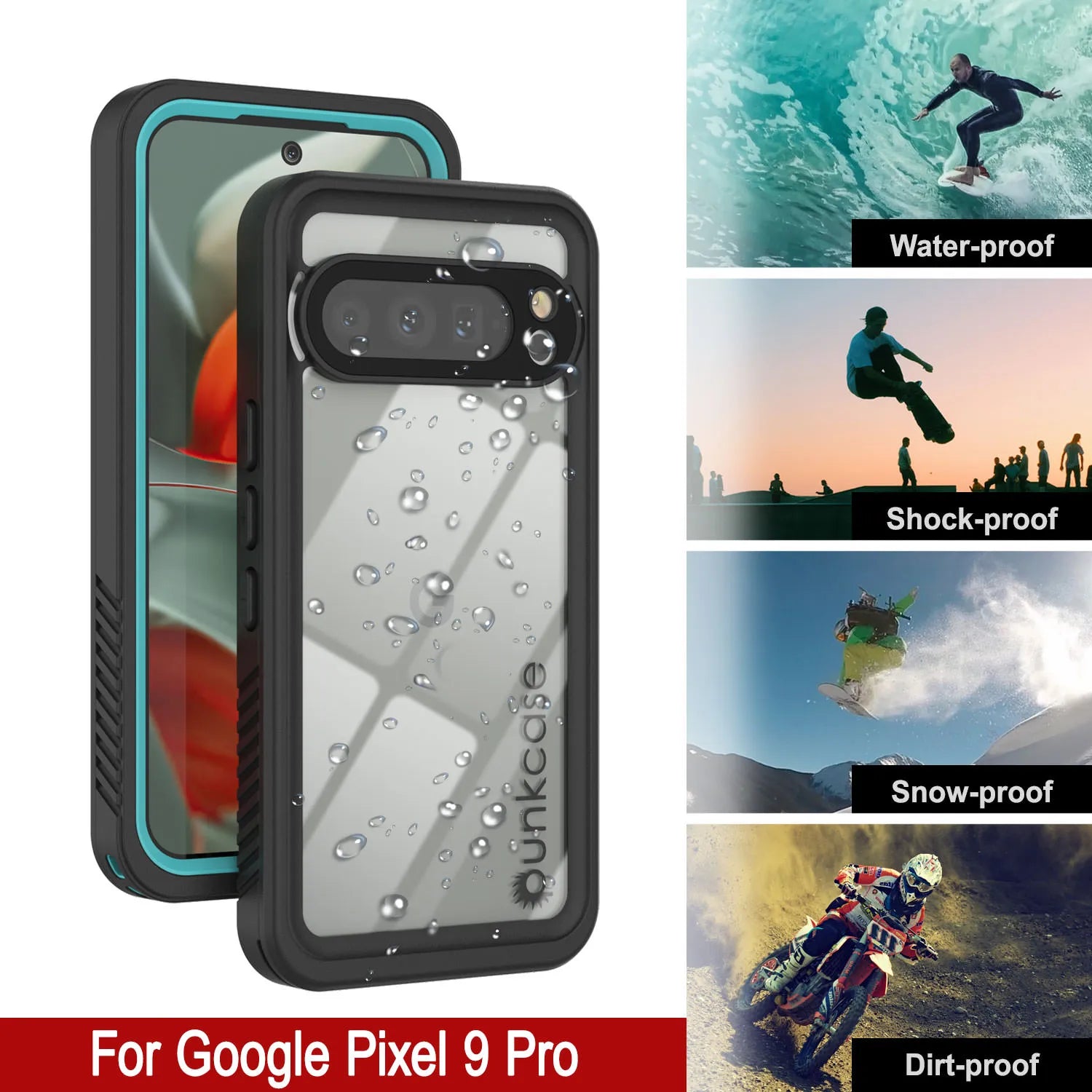 Google Pixel 9 Pro Waterproof Case, Punkcase [Extreme Series] Armor Cover W/ Built In Screen Protector [Teal]