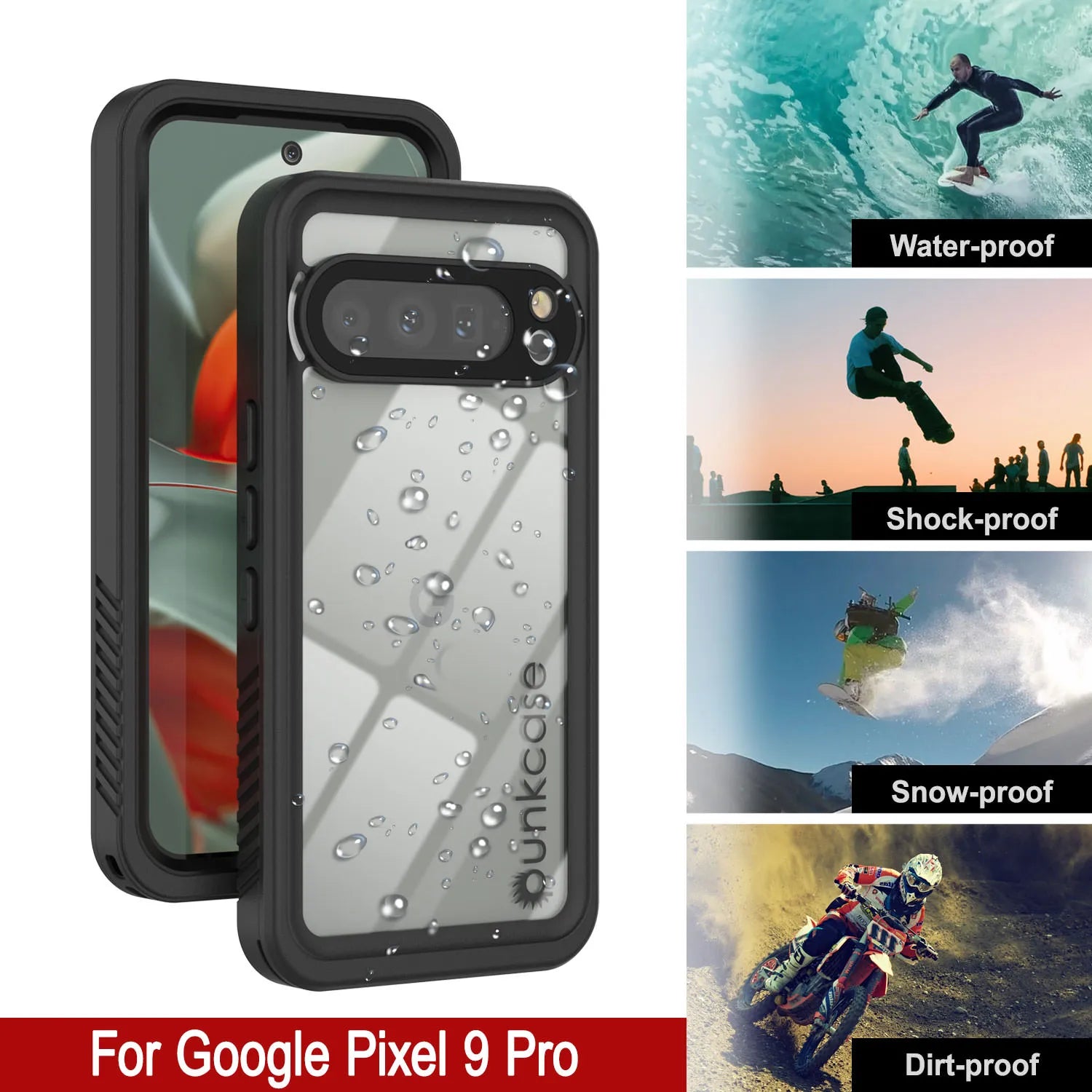 Google Pixel 9 Pro Waterproof Case, Punkcase [Extreme Series] Armor Cover W/ Built In Screen Protector [Black]