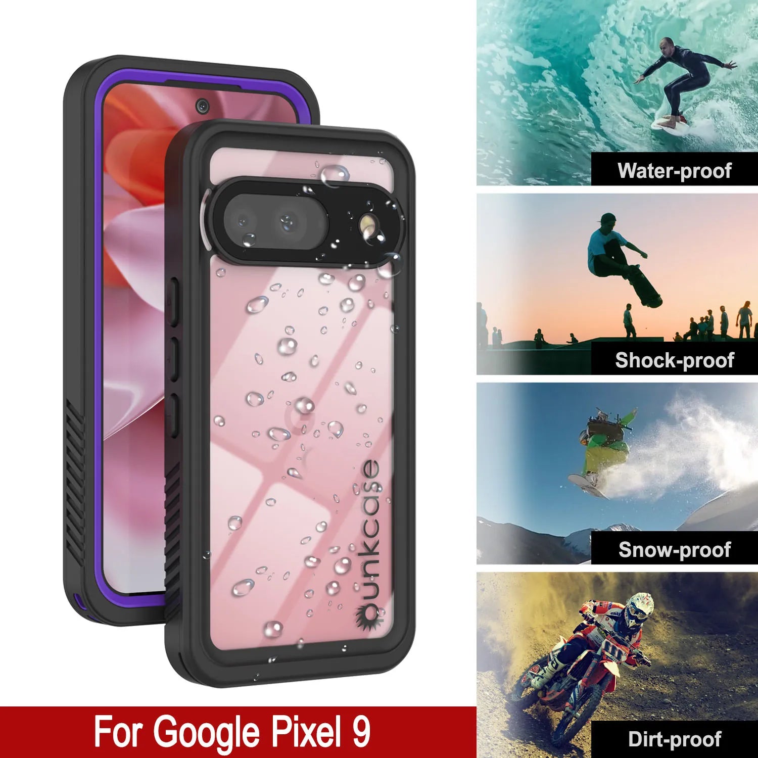 Google Pixel 9  Waterproof Case, Punkcase [Extreme Series] Armor Cover W/ Built In Screen Protector [Purple]