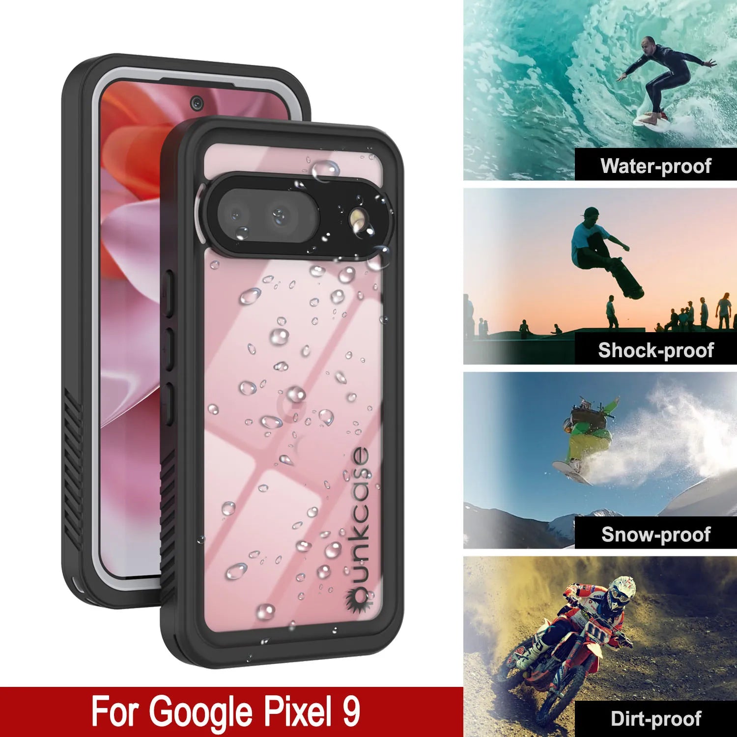 Google Pixel 9 Waterproof Case, Punkcase [Extreme Series] Armor Cover W/ Built In Screen Protector [White]